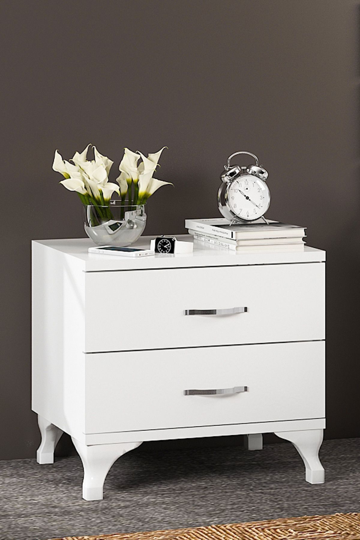 Table de chevet commode blanche London à 2 tiroirs