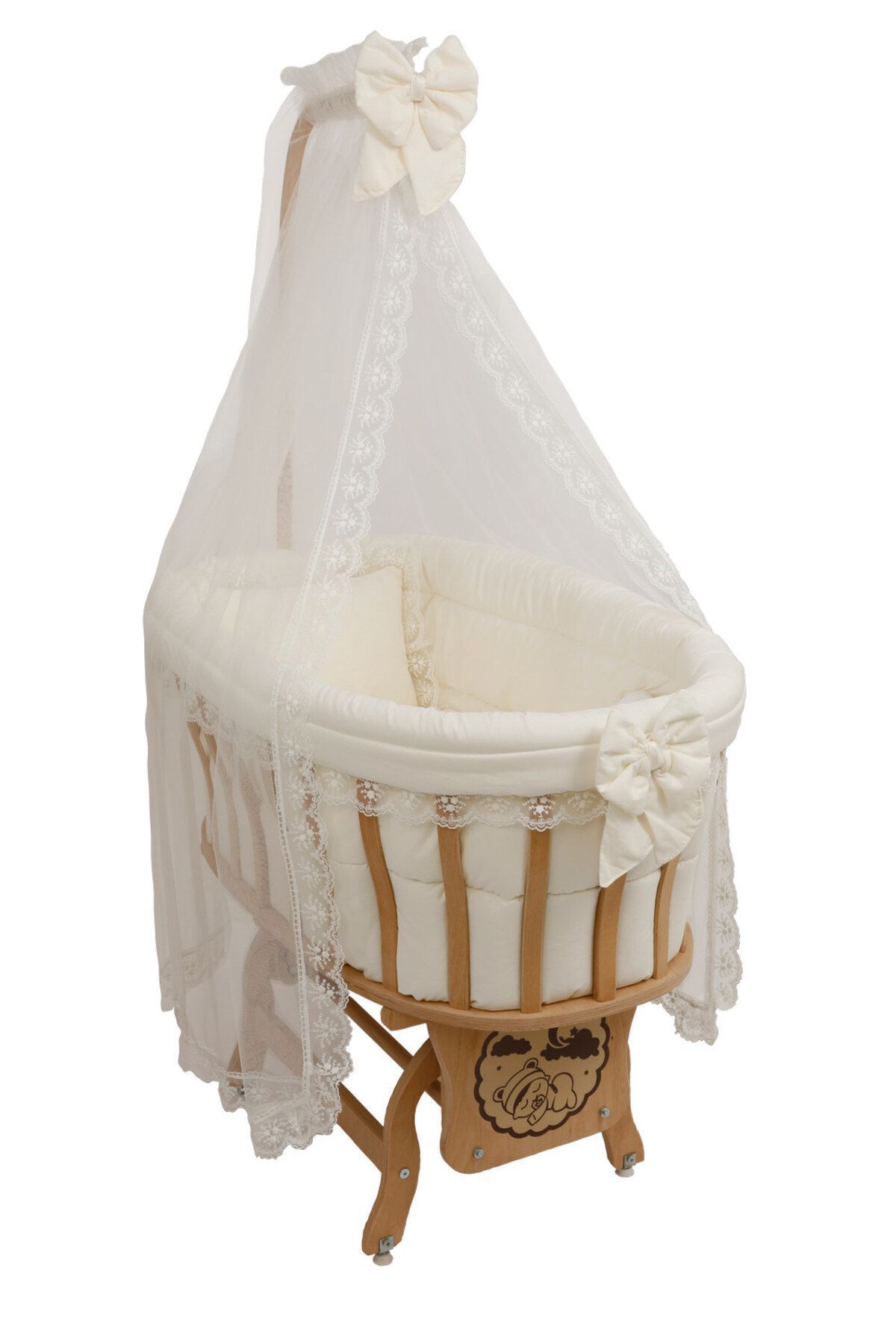 Set Lettino Culla Crema con Pizzo Francese Tutto Incluso Lettino e Set da Letto