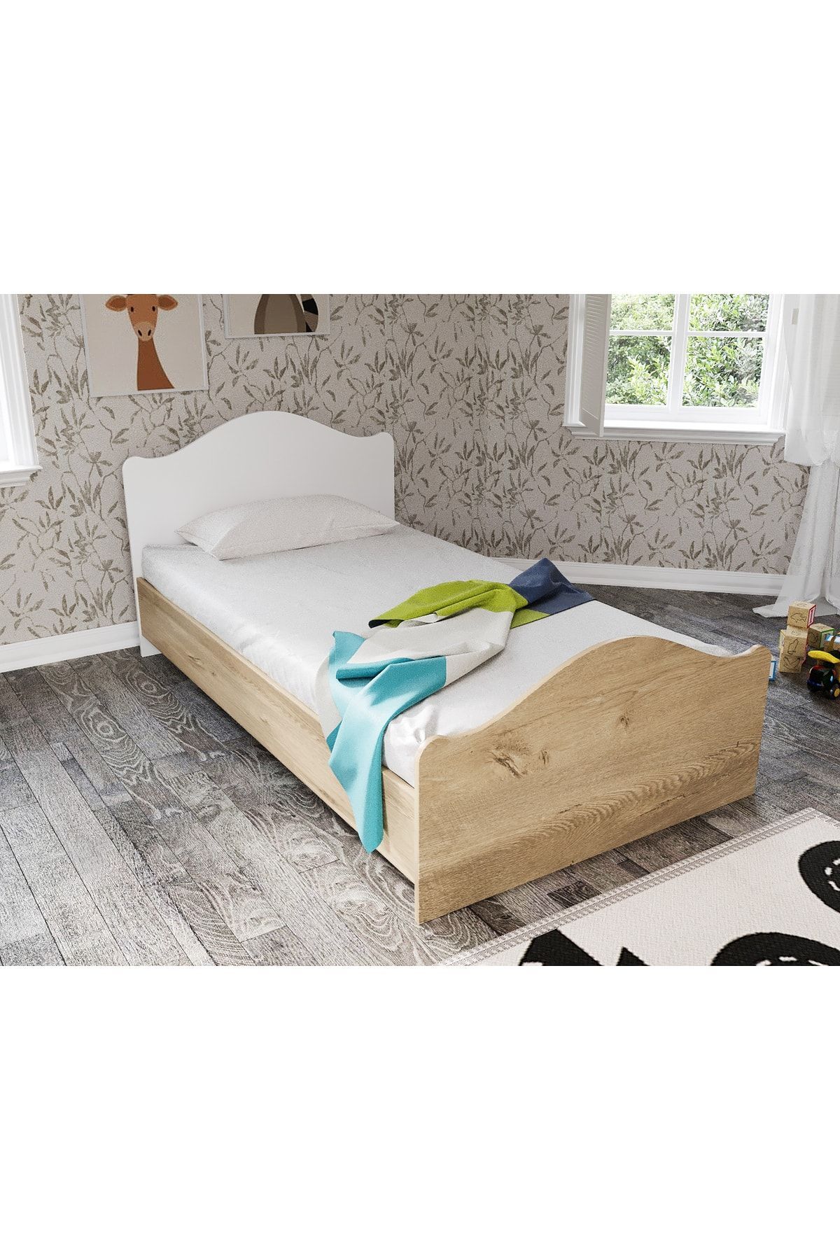 Lit simple Zebra en chêne cm % MDF (4 zones de soutien)