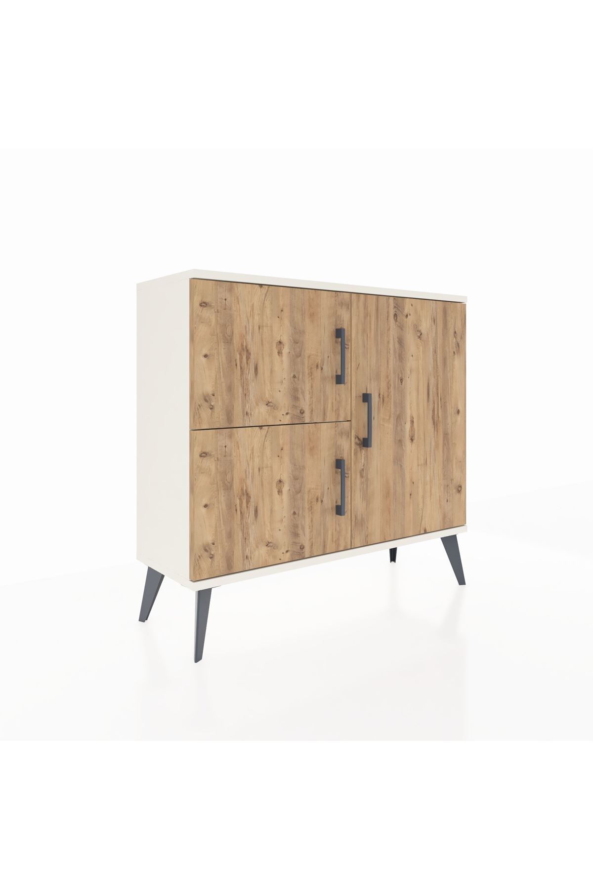 Commode Arges 2 étagères 3 portes Pierre de lune-Pin/Pierre de lune