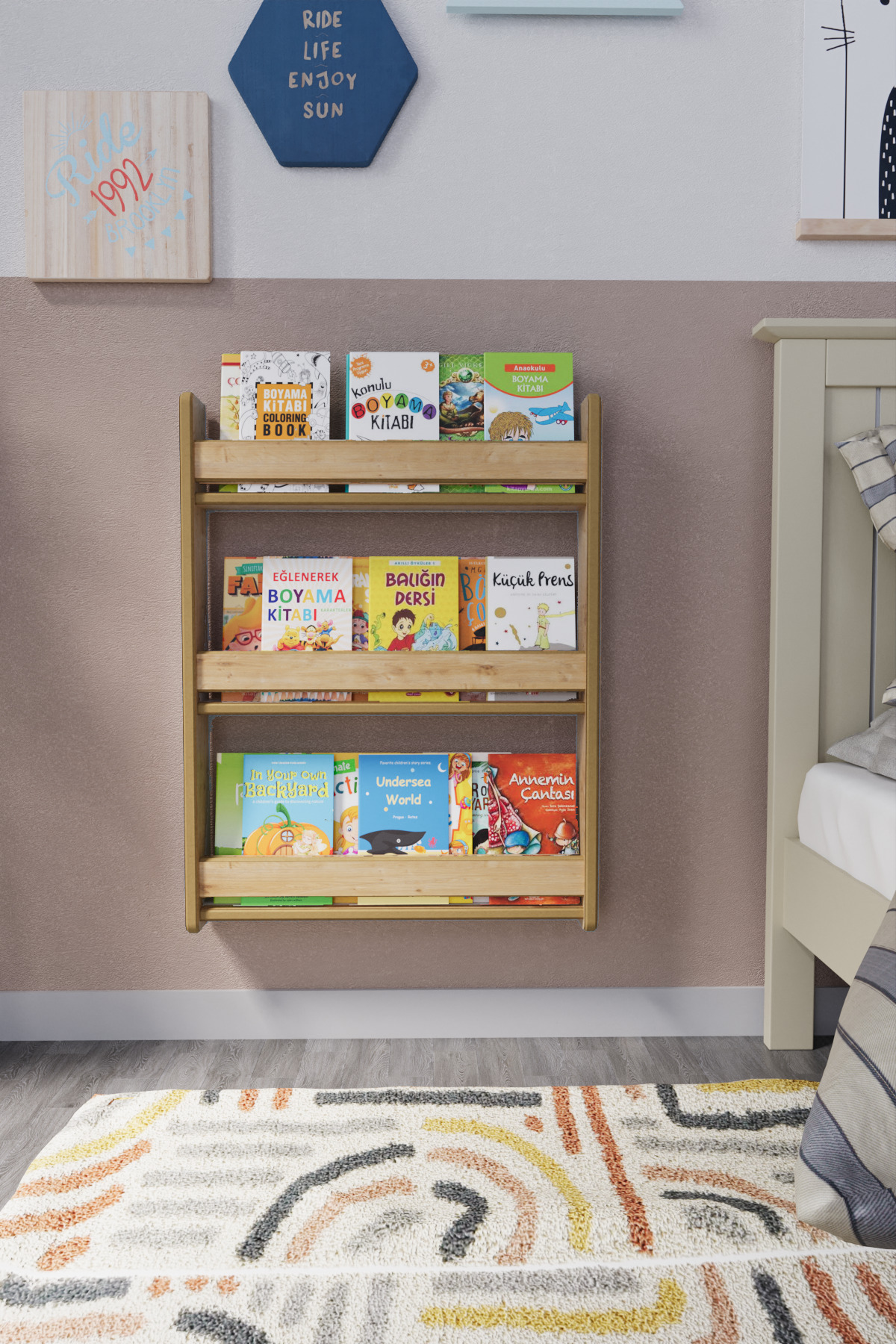 Montessori 3 Raflı Çocuk Kitaplığı  cm - Safir Meşe
