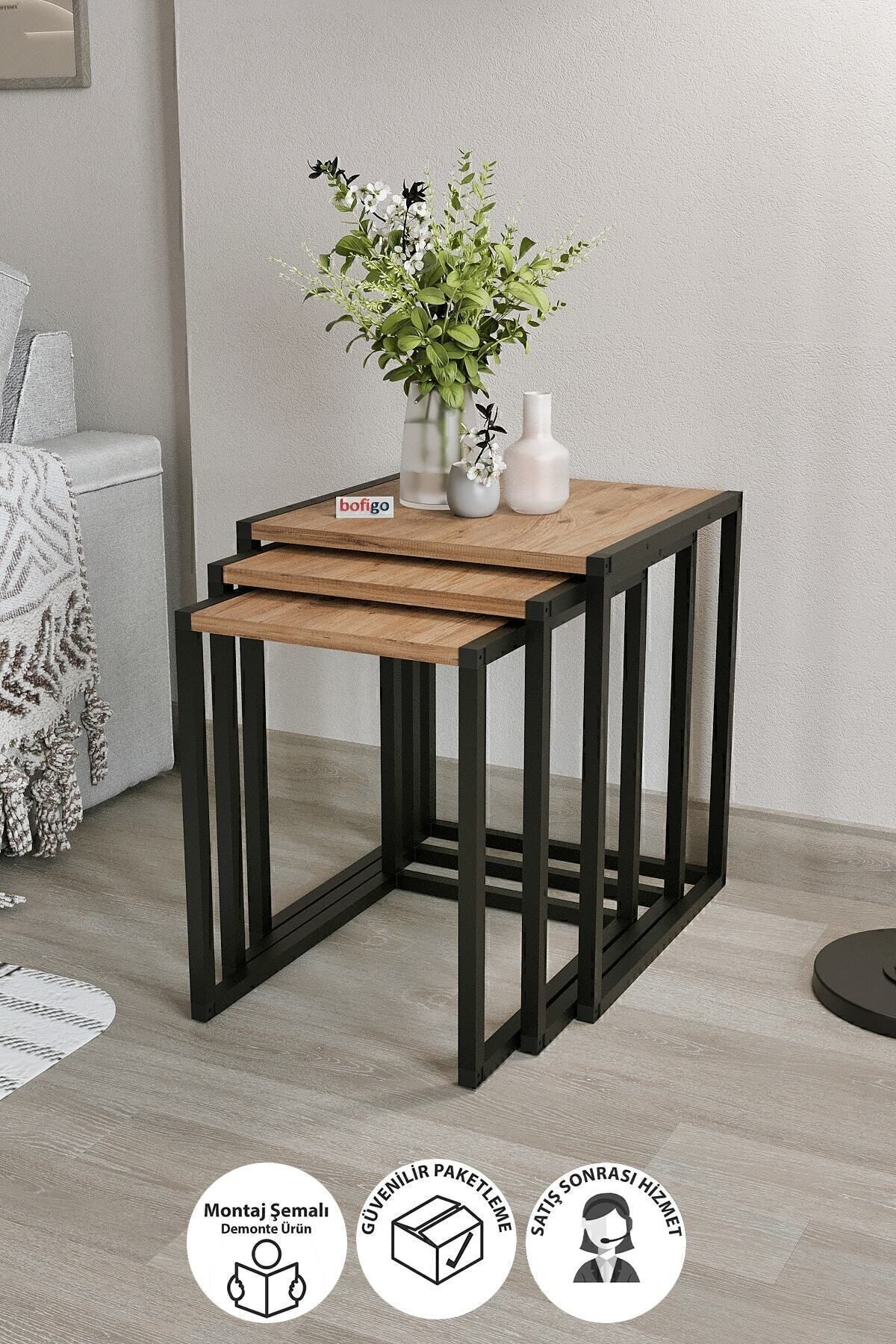Table gigogne en métal triple Table gigogne Table basse Table d'appoint Pin