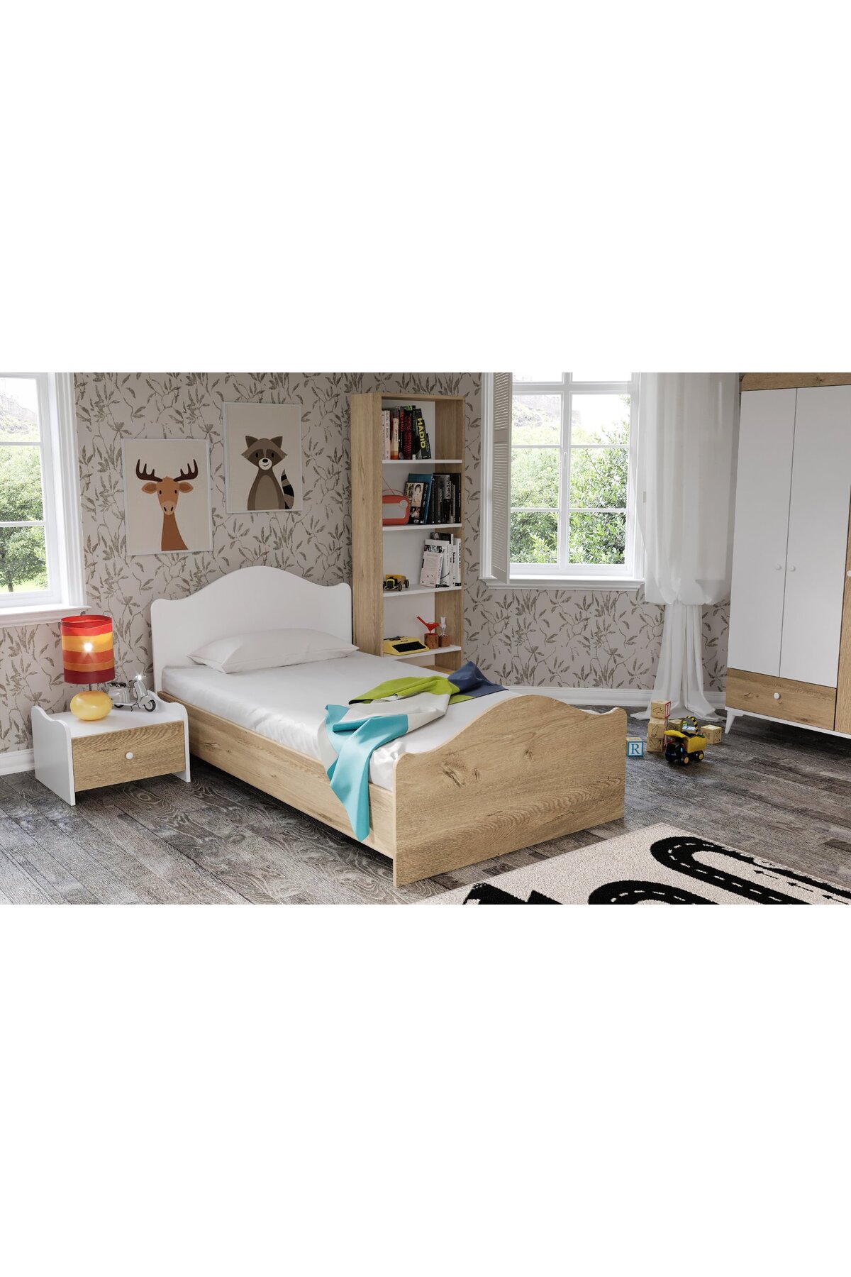 Lit simple Zebra en chêne cm % MDF (4 zones de soutien)