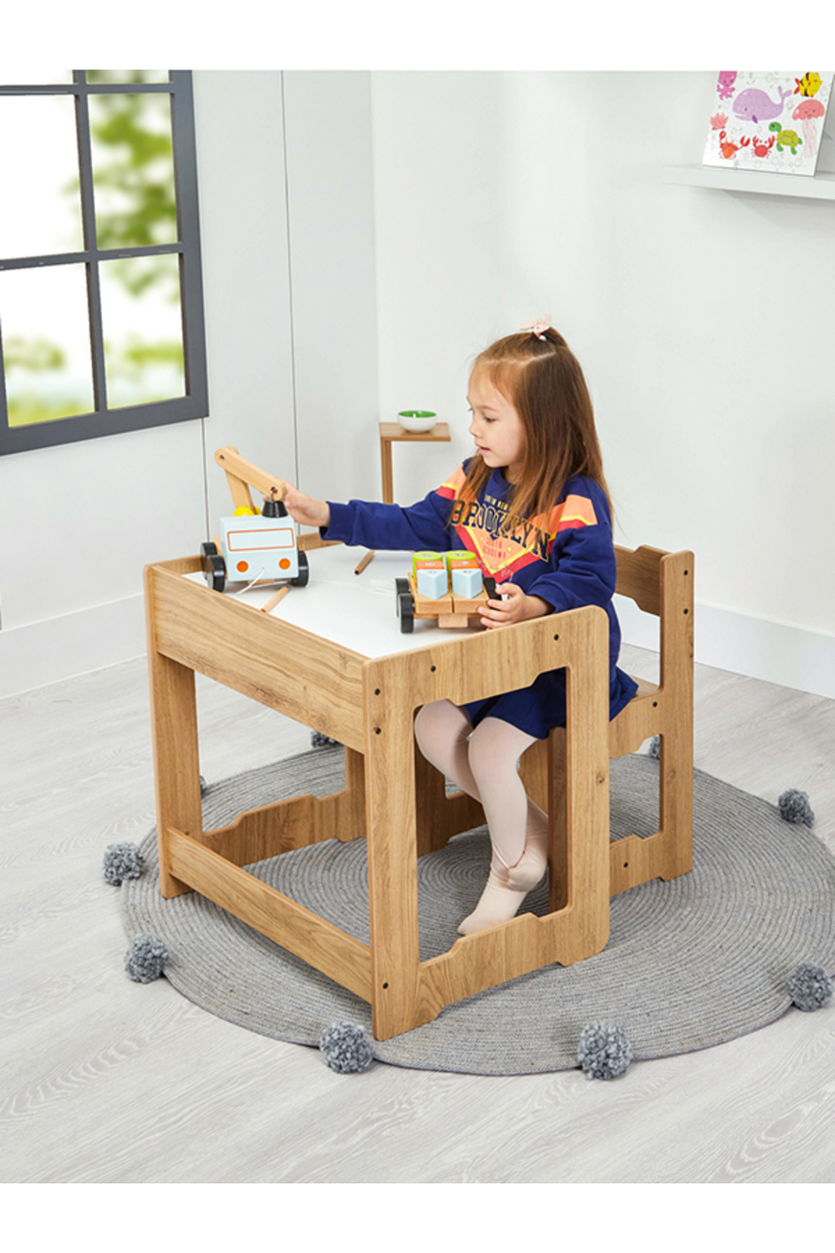 Set de table et chaise d'activités Montessori en bois pour enfants de 4 à 6 ans Martı (1 table + 1 chaise)