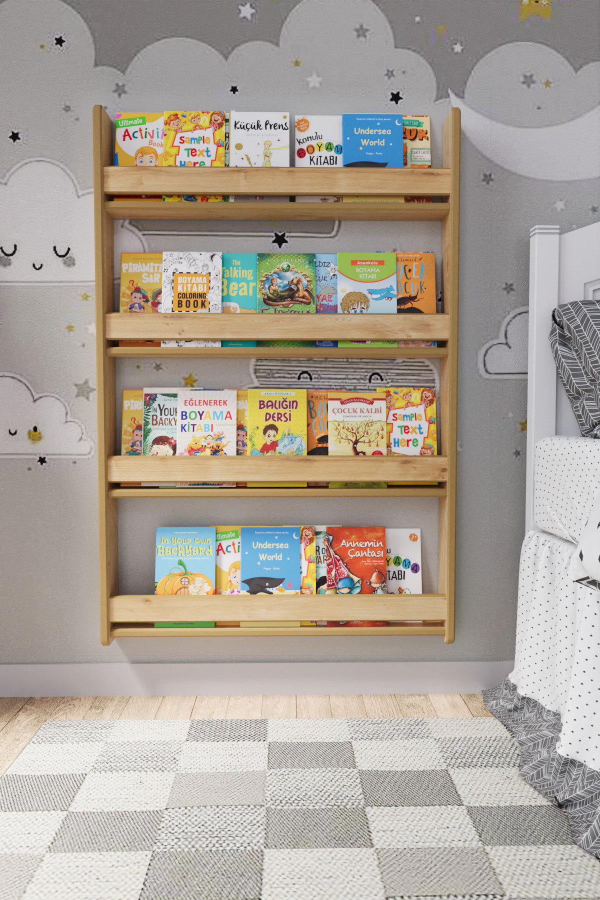 Bibliothèque pour enfants Montessori en MDF à 4 étagères * cm - Chêne Saphir