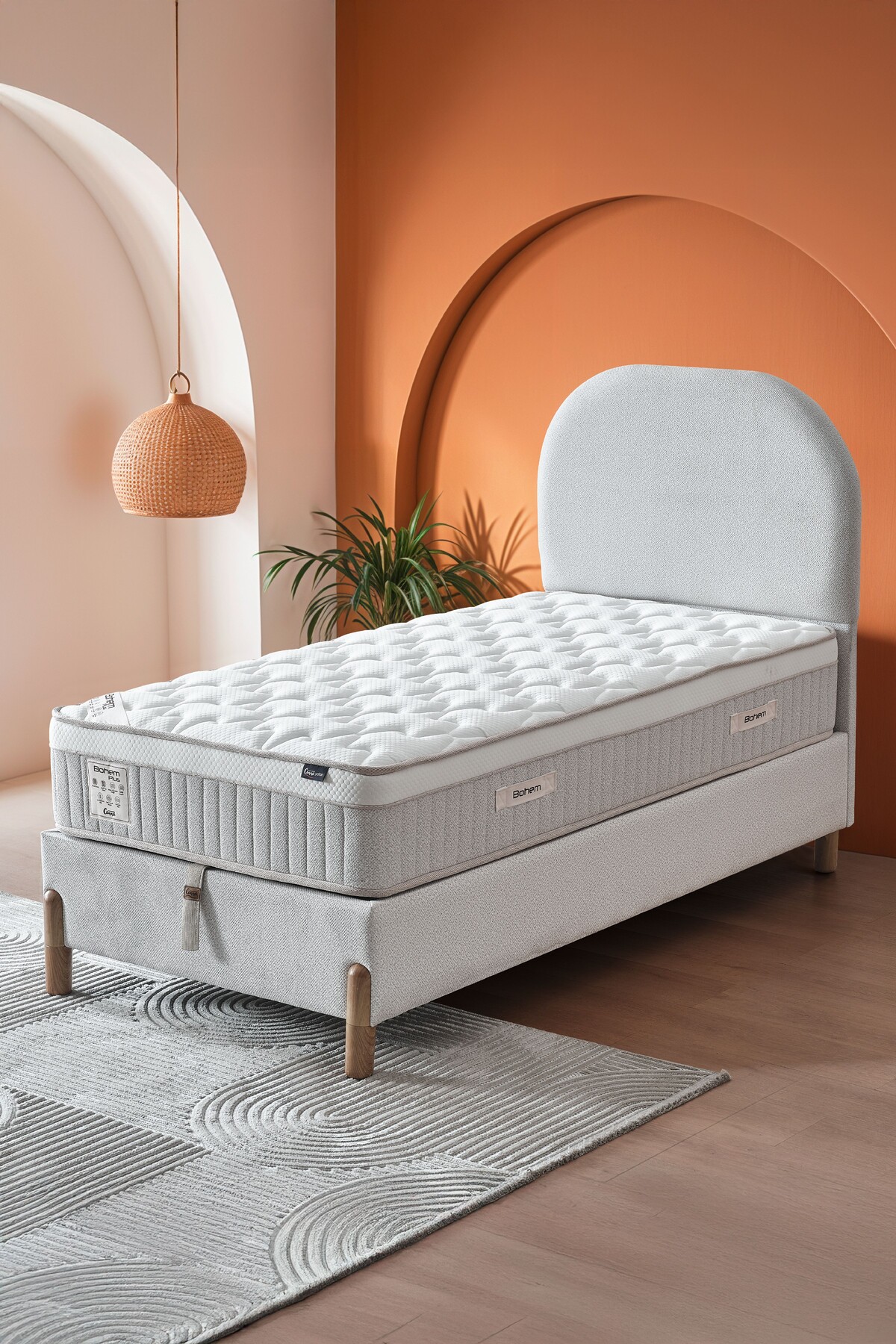 Ensemble de couchage individuel Bohem Plus – Matelas à ressorts ensachés, sommier coffre, ensemble complet