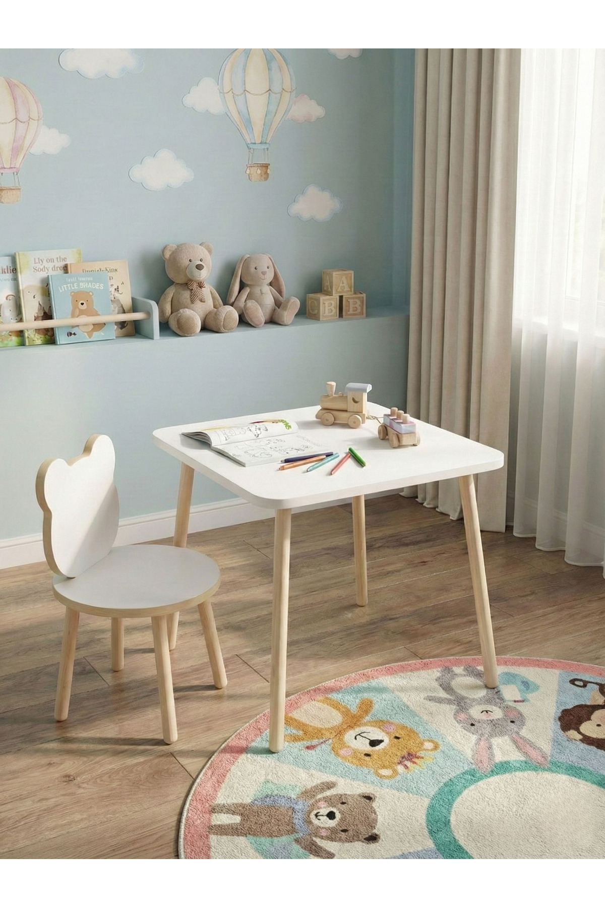 Ensemble table et chaises pour enfants, table d'activités, table de travail, 1 table, 1 chaise, blanc Panda