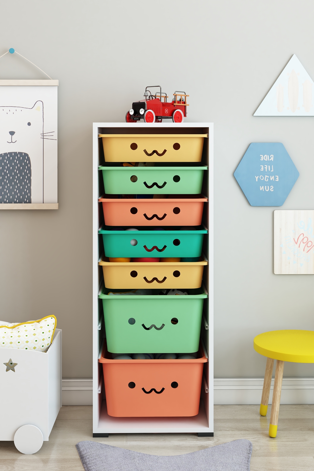 KIDS 7 Basket Smiling Toy Cabinet Toy Box Toy Storage Box