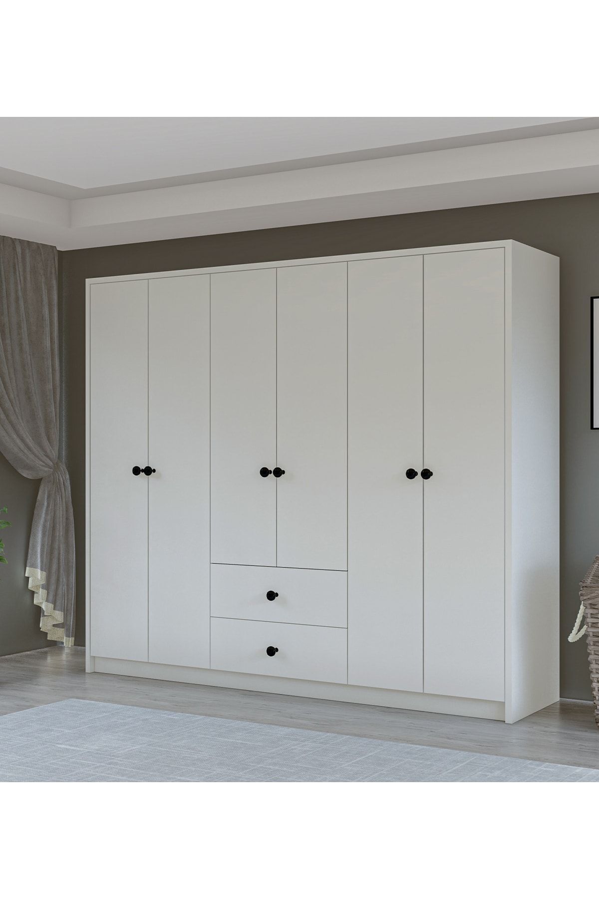 Gm  Deluxe Armoire 6 Portes 2 Tiroirs avec Poignées Bouton