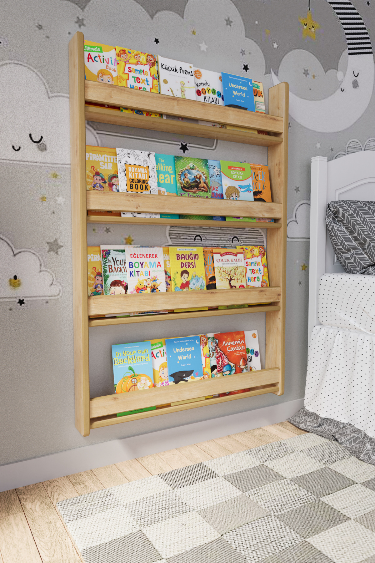 Bibliothèque pour enfants Montessori en MDF à 4 étagères * cm - Chêne Saphir