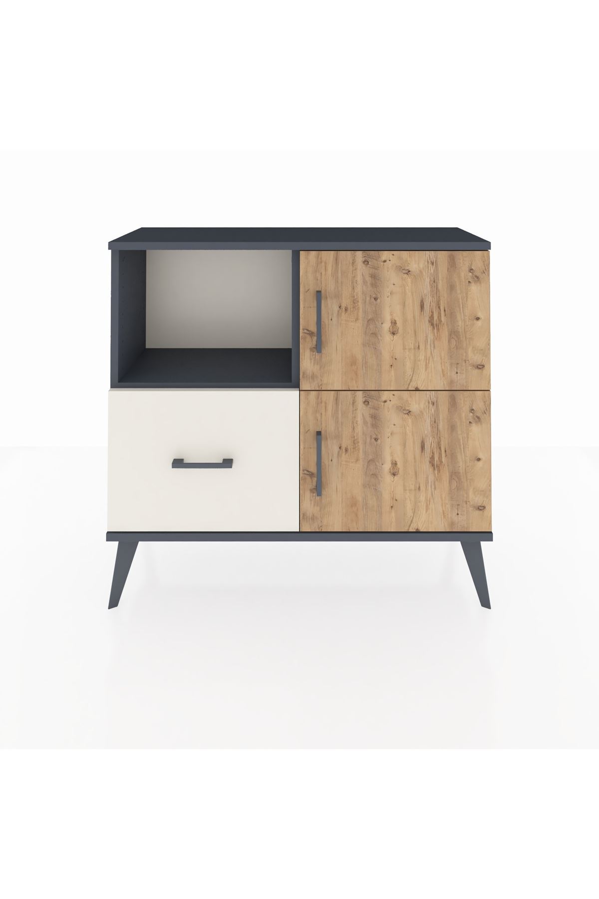 Commode Arges avec 2 étagères, 1 tiroir, 2 portes Anthracite-Sapin/Pierre de lune