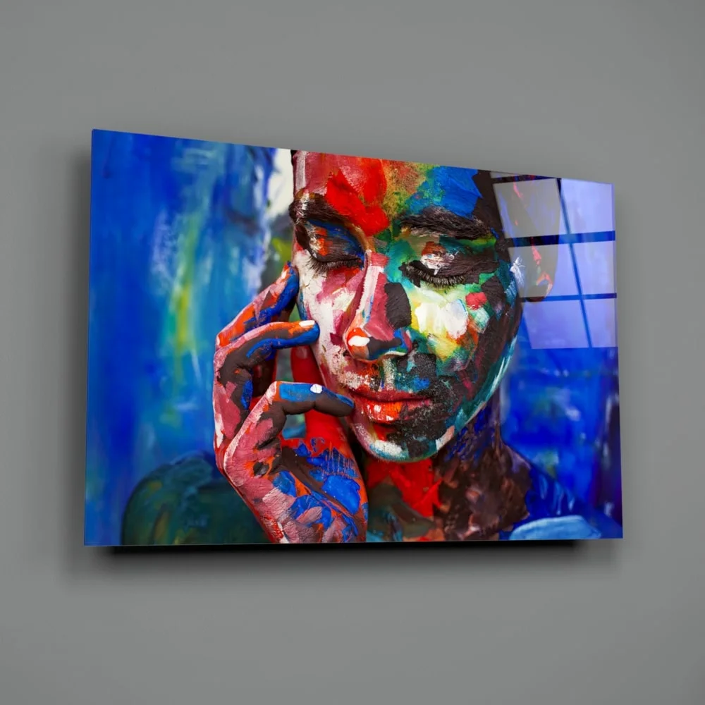 Peinture sur verre de portrait de femme aux couleurs abstraites