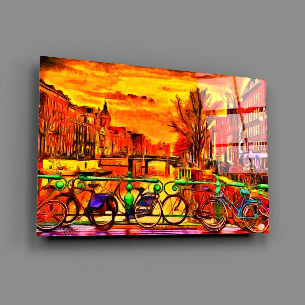 Peinture sur verre de bicyclette et de ville