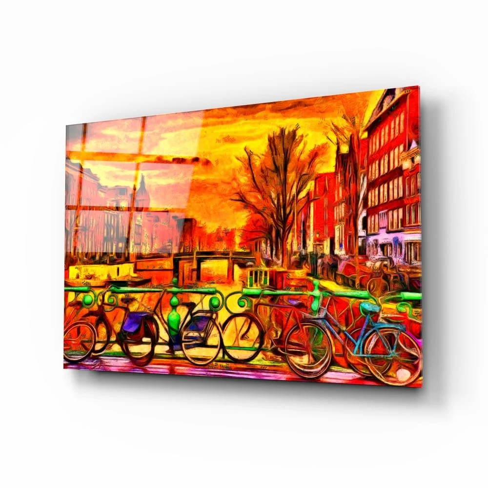 Peinture sur verre de bicyclette et de ville