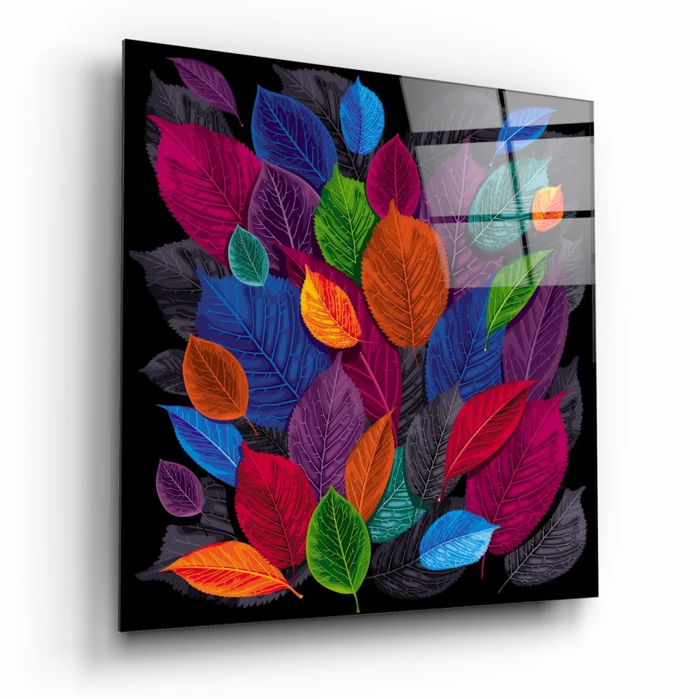 Peinture sur verre de feuilles colorées