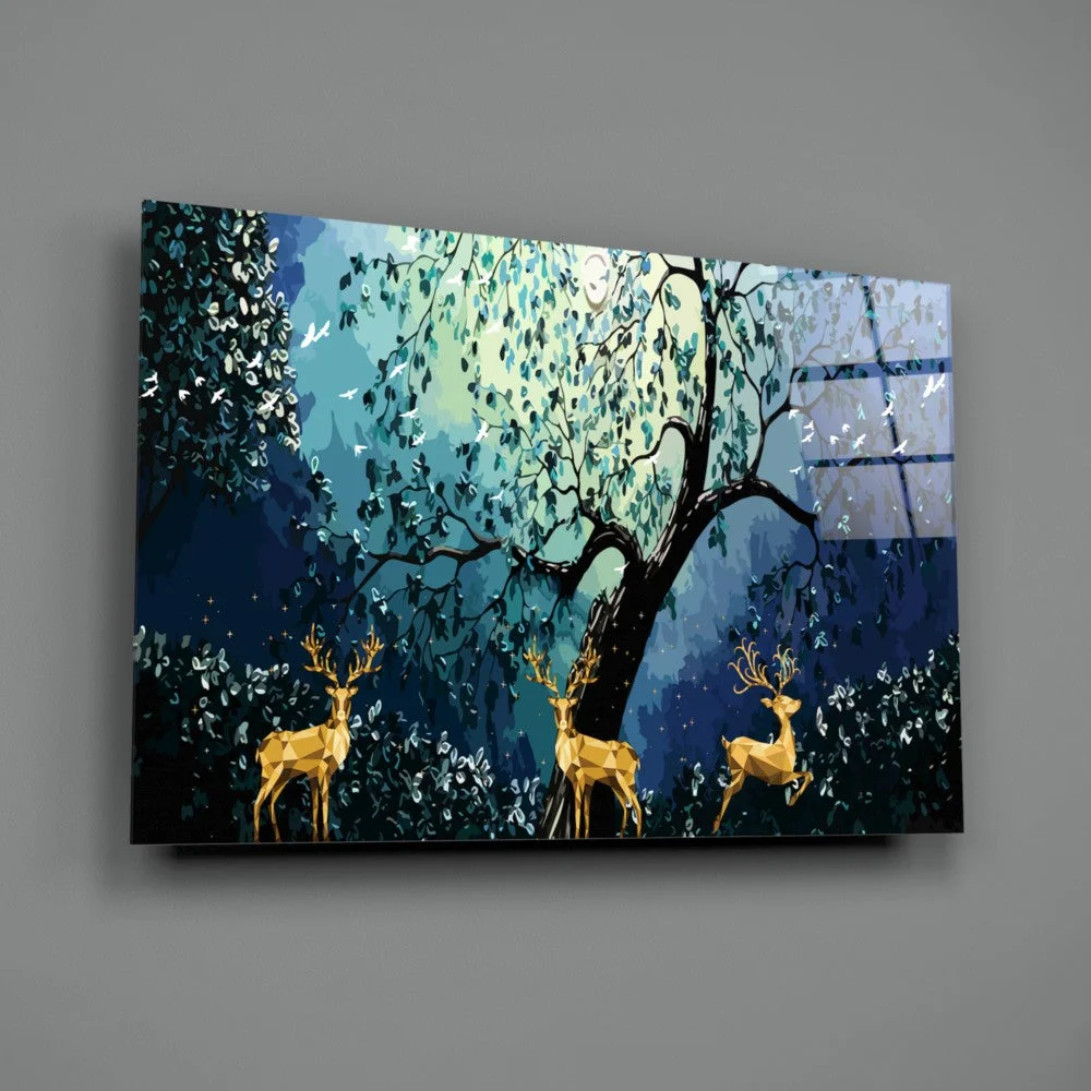 Peinture sur verre des cerfs dorés