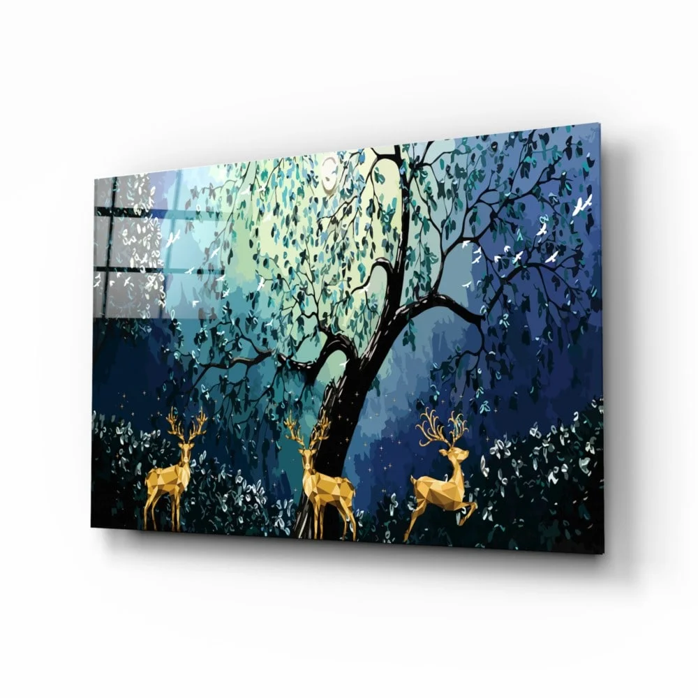 Peinture sur verre des cerfs dorés