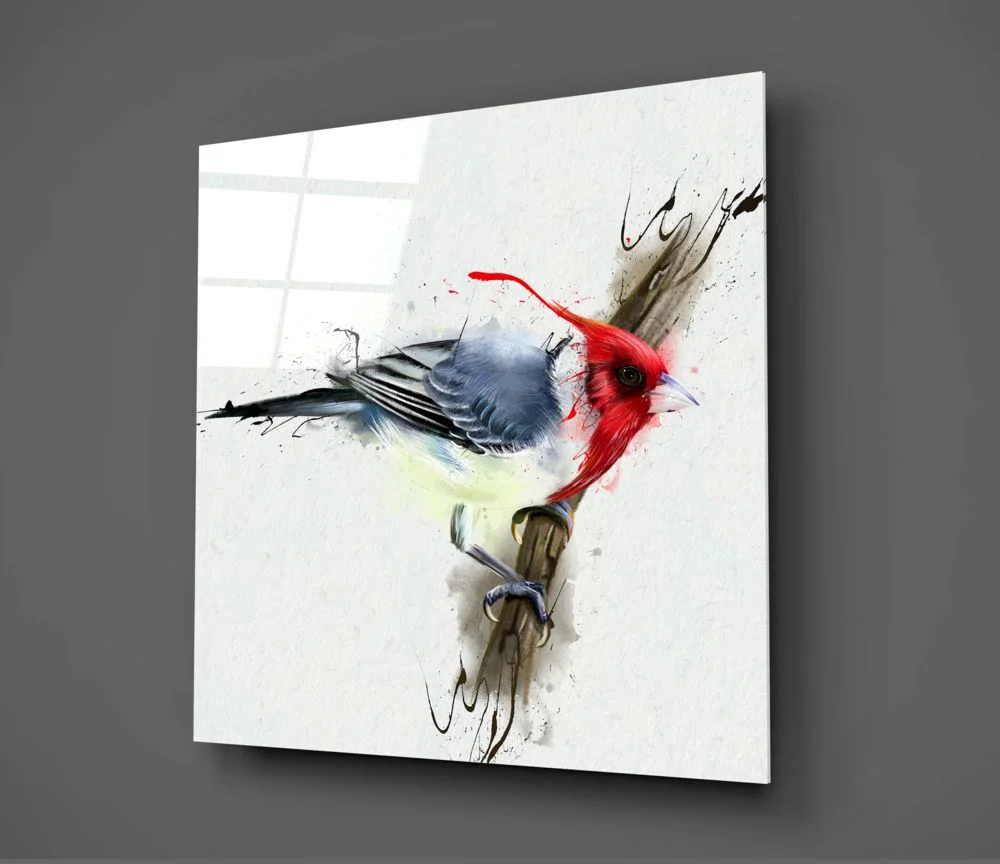 Peinture sur verre imprimée d'oiseau rouge