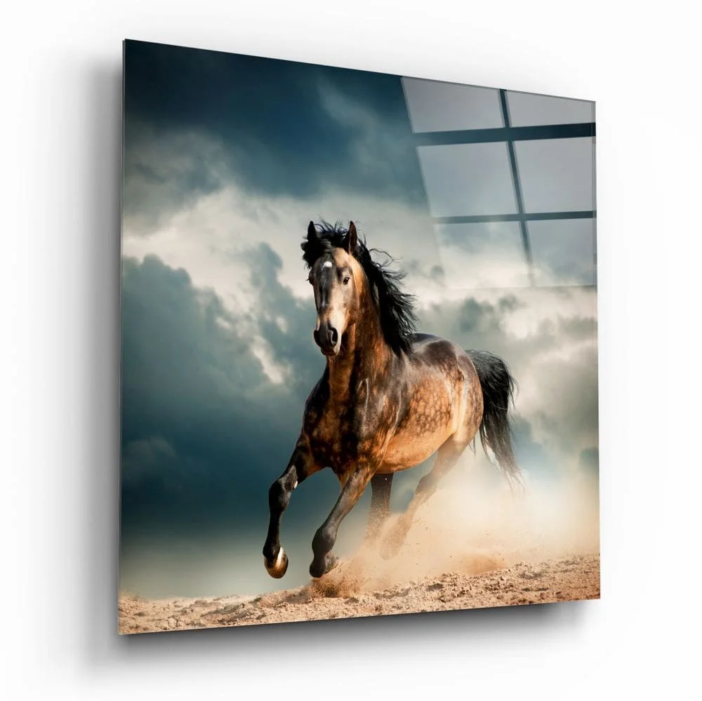 Peinture sur verre de cheval au galop