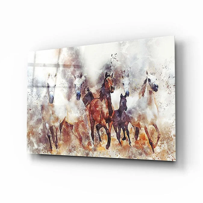 Peinture sur verre de chevaux au galop