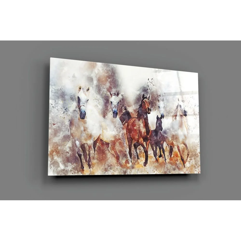 Peinture sur verre de chevaux au galop