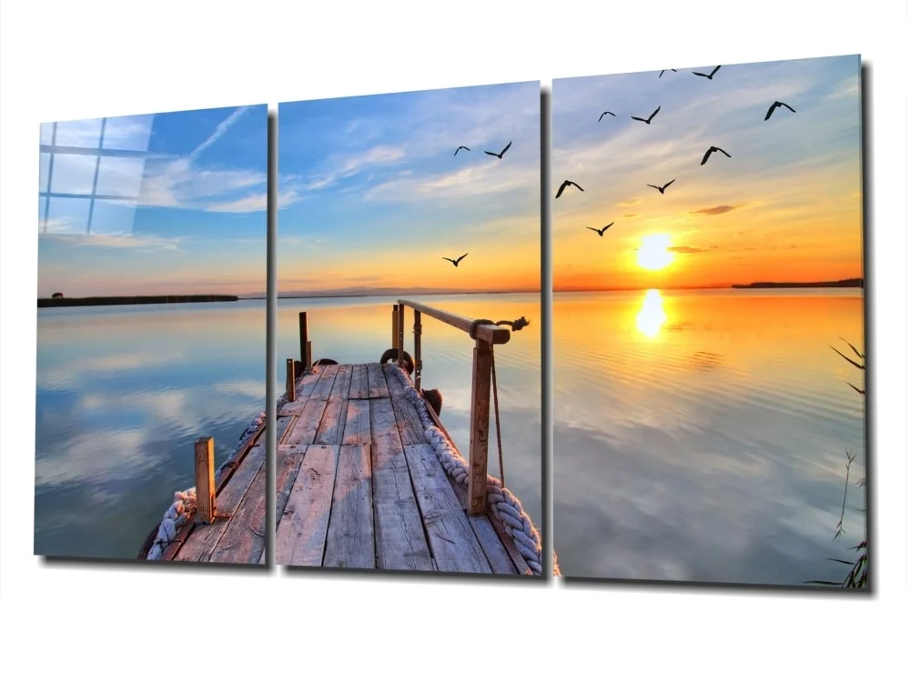 Coucher de soleil sur la plage Mega Peinture sur verre