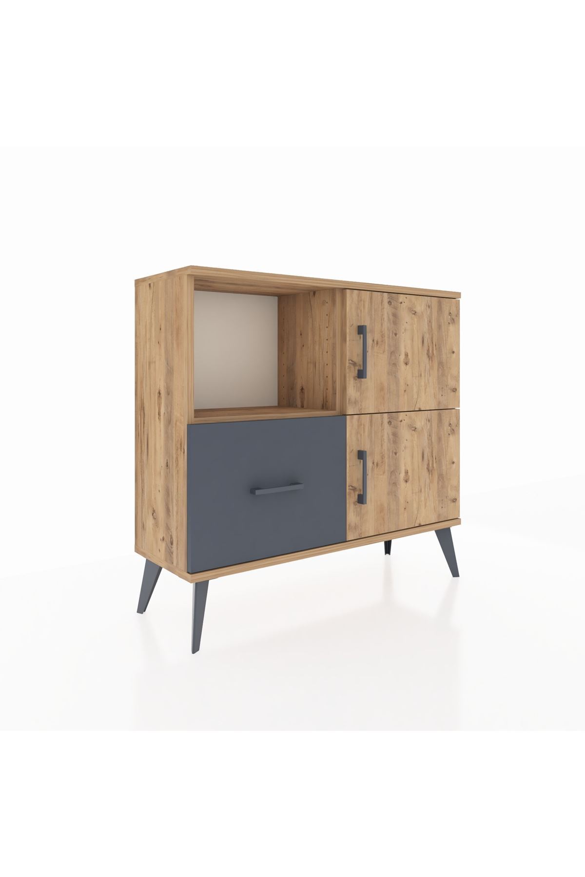 Commode Arges avec 2 étagères, 1 tiroir, 2 portes, en pin/charbon