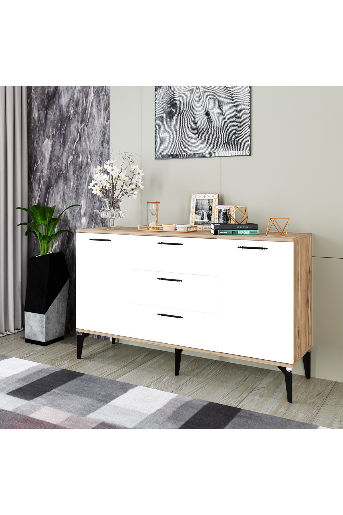 Armoire Polyvalente Almata, Console Moderne, Meuble de Cuisine, Commode