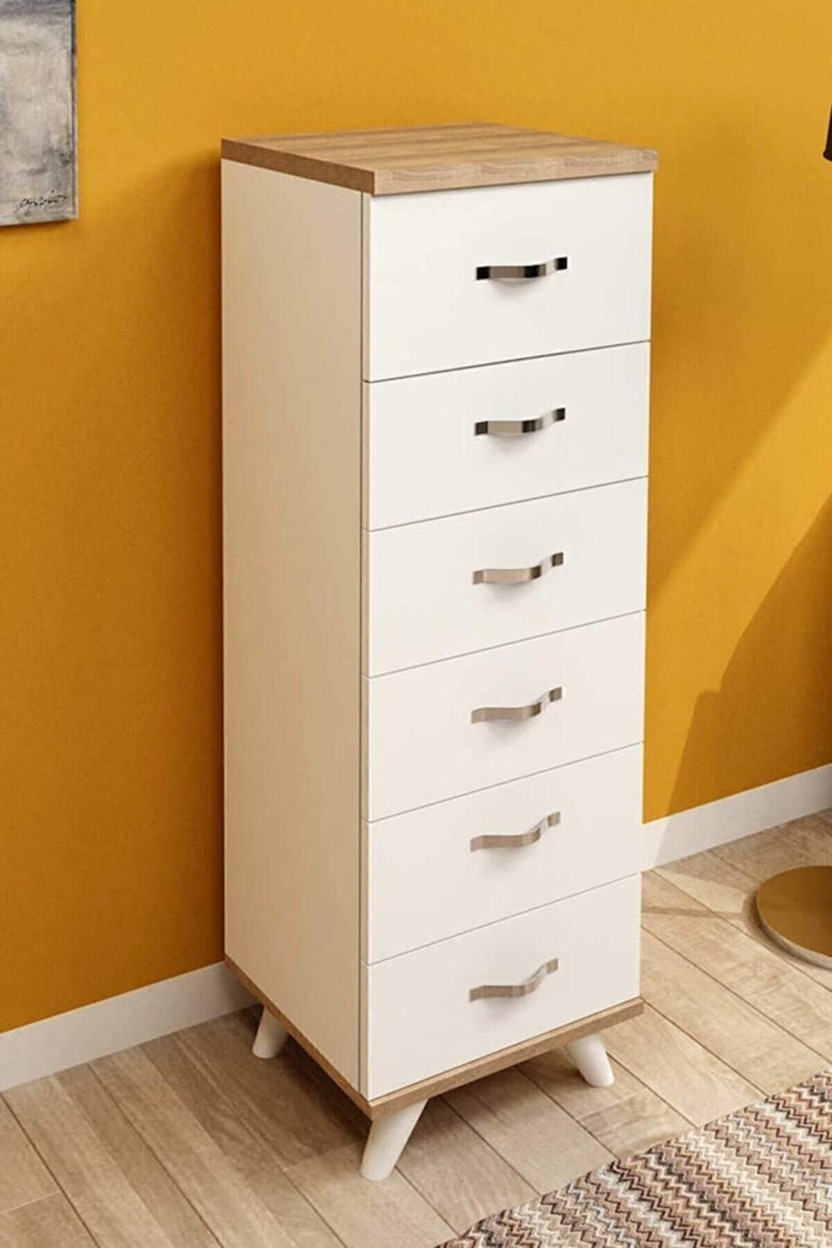 Commode de chevet Belinda à 6 tiroirs blanche