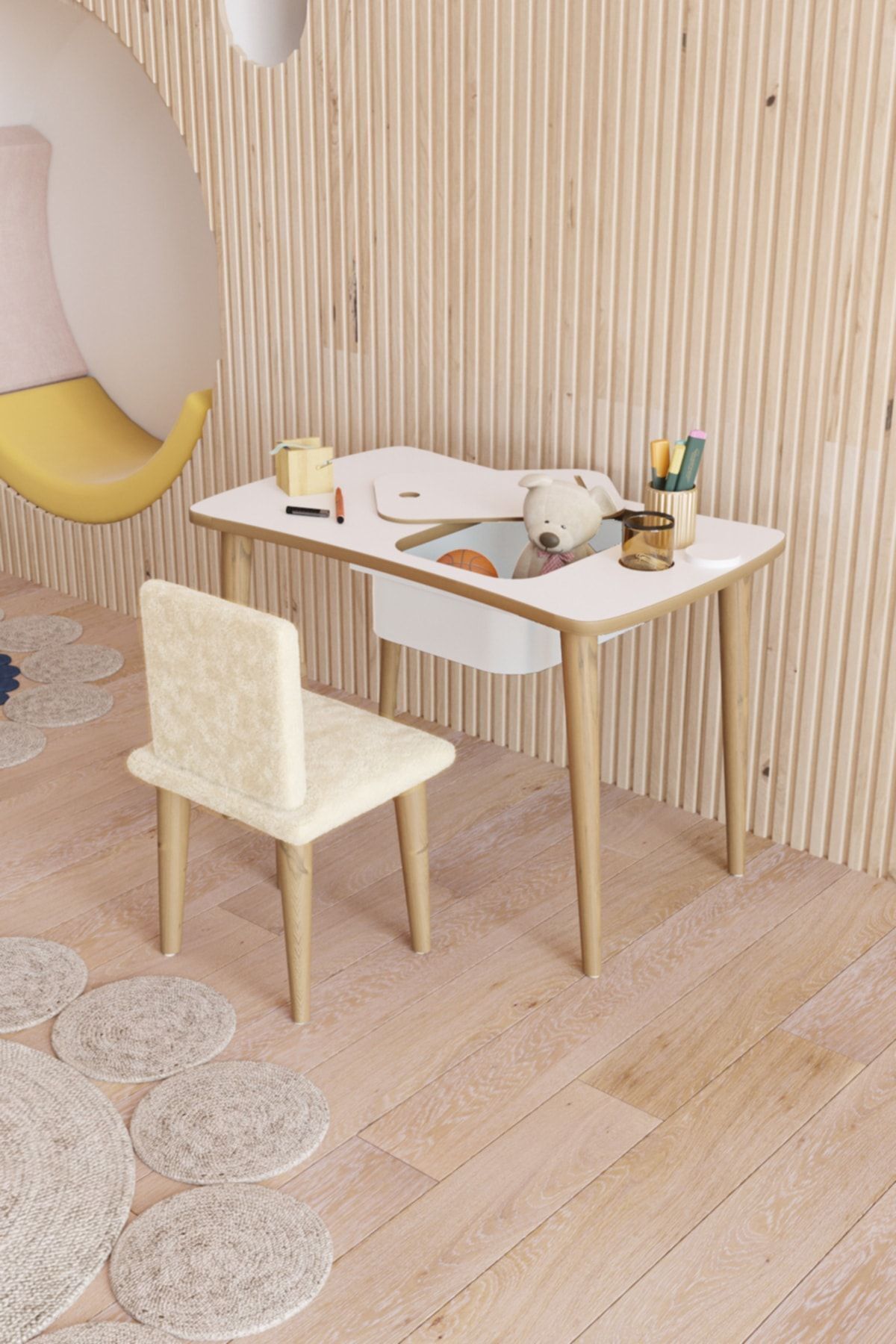 Table Montessori pour enfants, table de jeu, table d'activités, table de travail - 1 pièce avec chaise Welsoft blanche