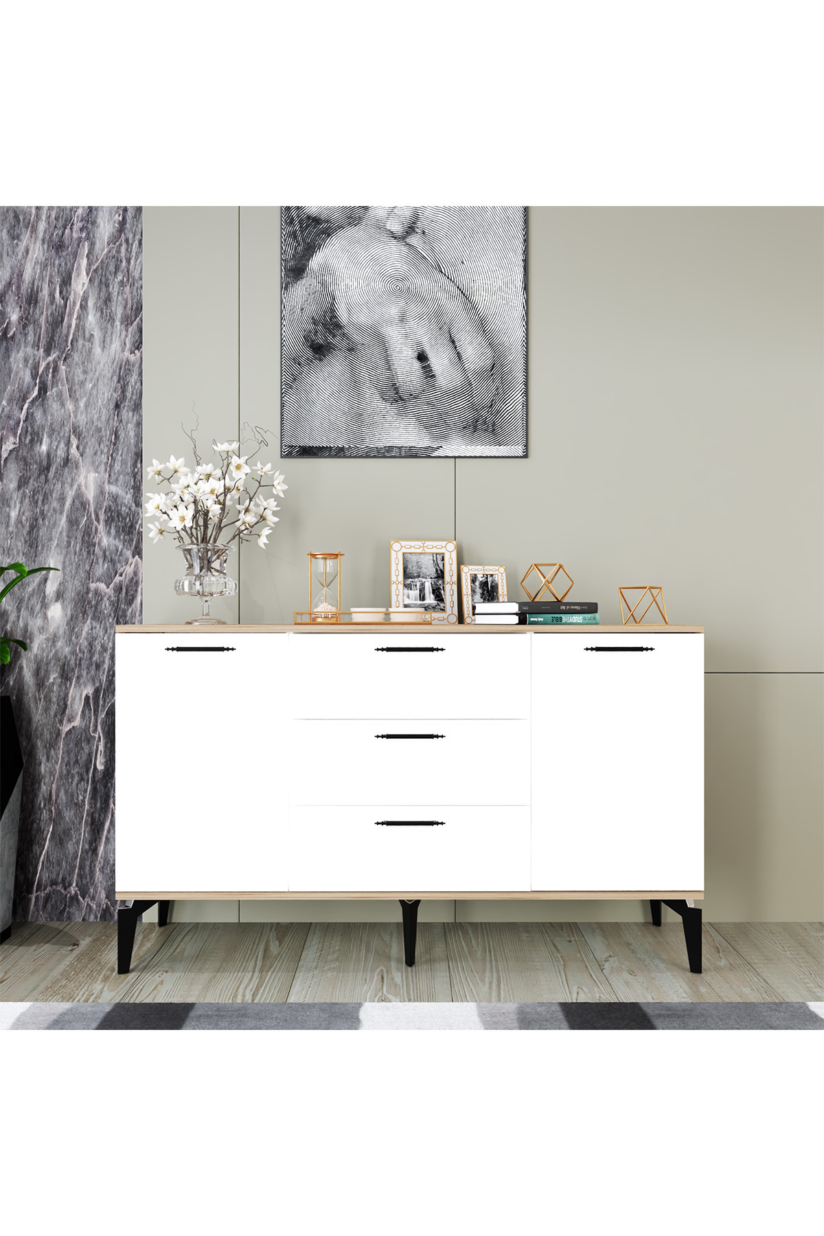 Armoire Polyvalente Almata, Console Moderne, Meuble de Cuisine, Commode