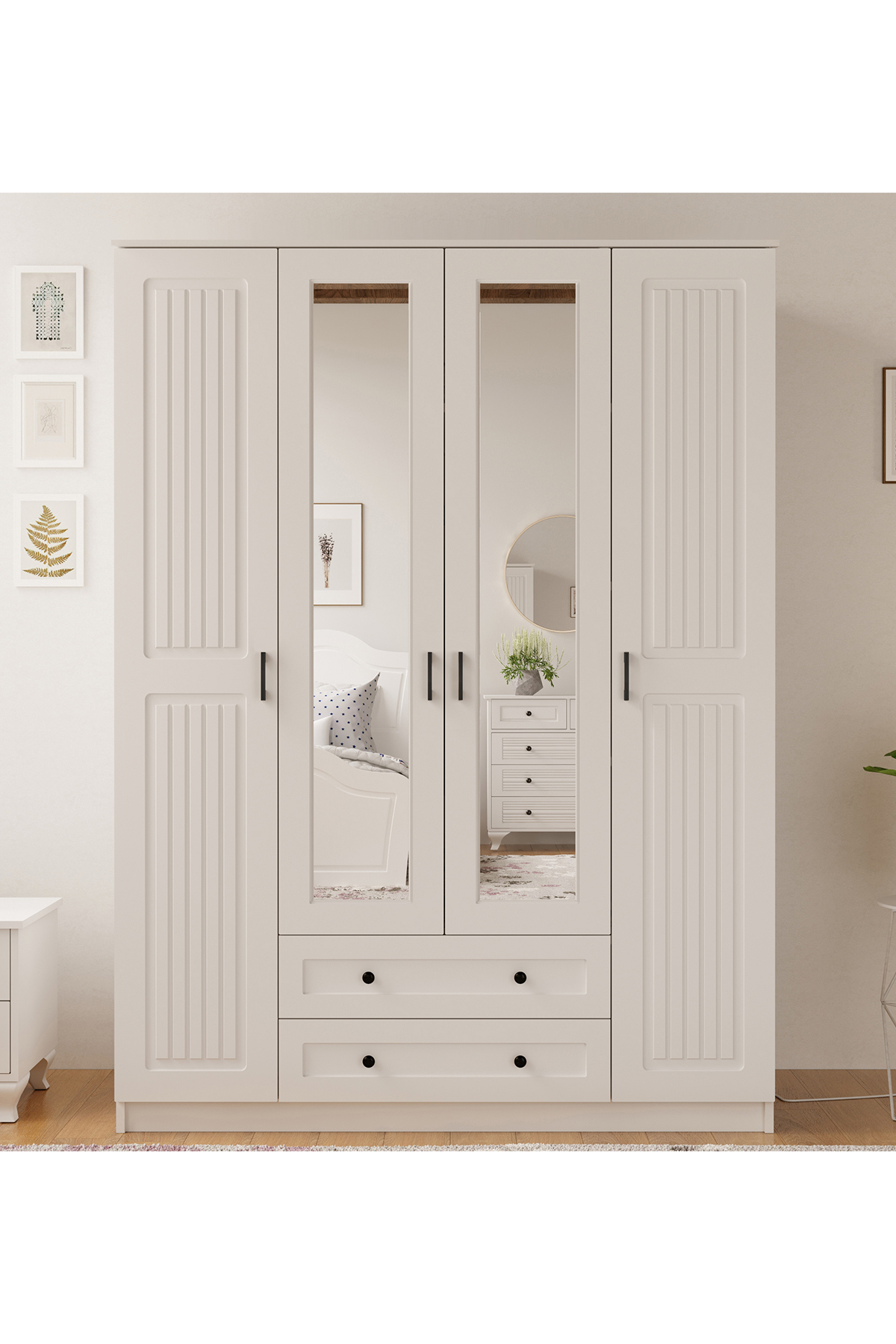 Armoire Estelya Country à 4 portes et 2 tiroirs