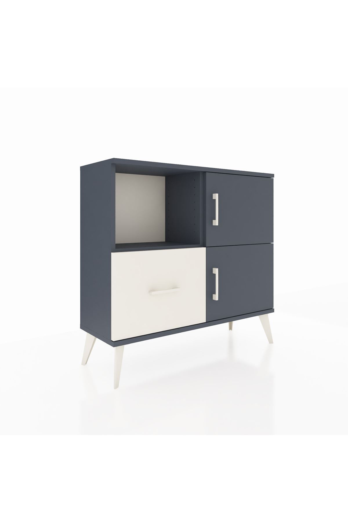Commode Arges à 2 étagères, 1 tiroir, 2 portes, Anthracite-Anthracite/Gris pierre