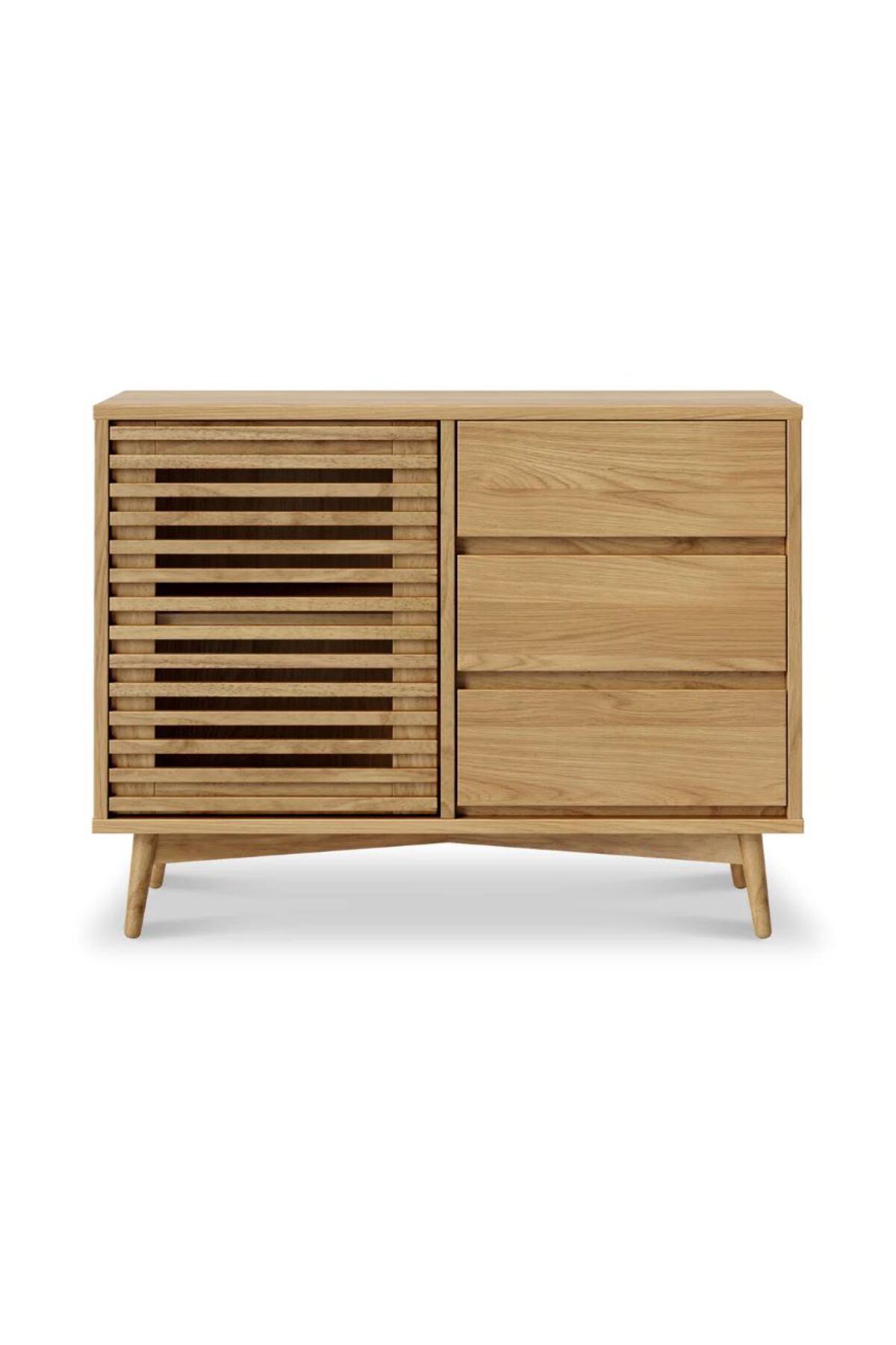 Console en bois naturel Ligna - Avec porte et 3 tiroirs