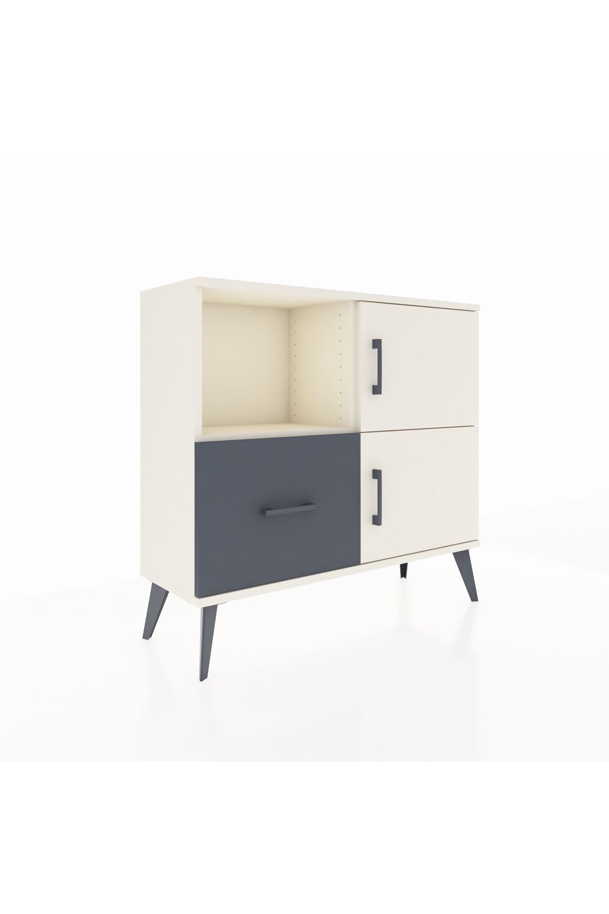 Commode Arges à 2 étagères, 1 tiroir, 2 portes, Pierre de lune/Anthracite