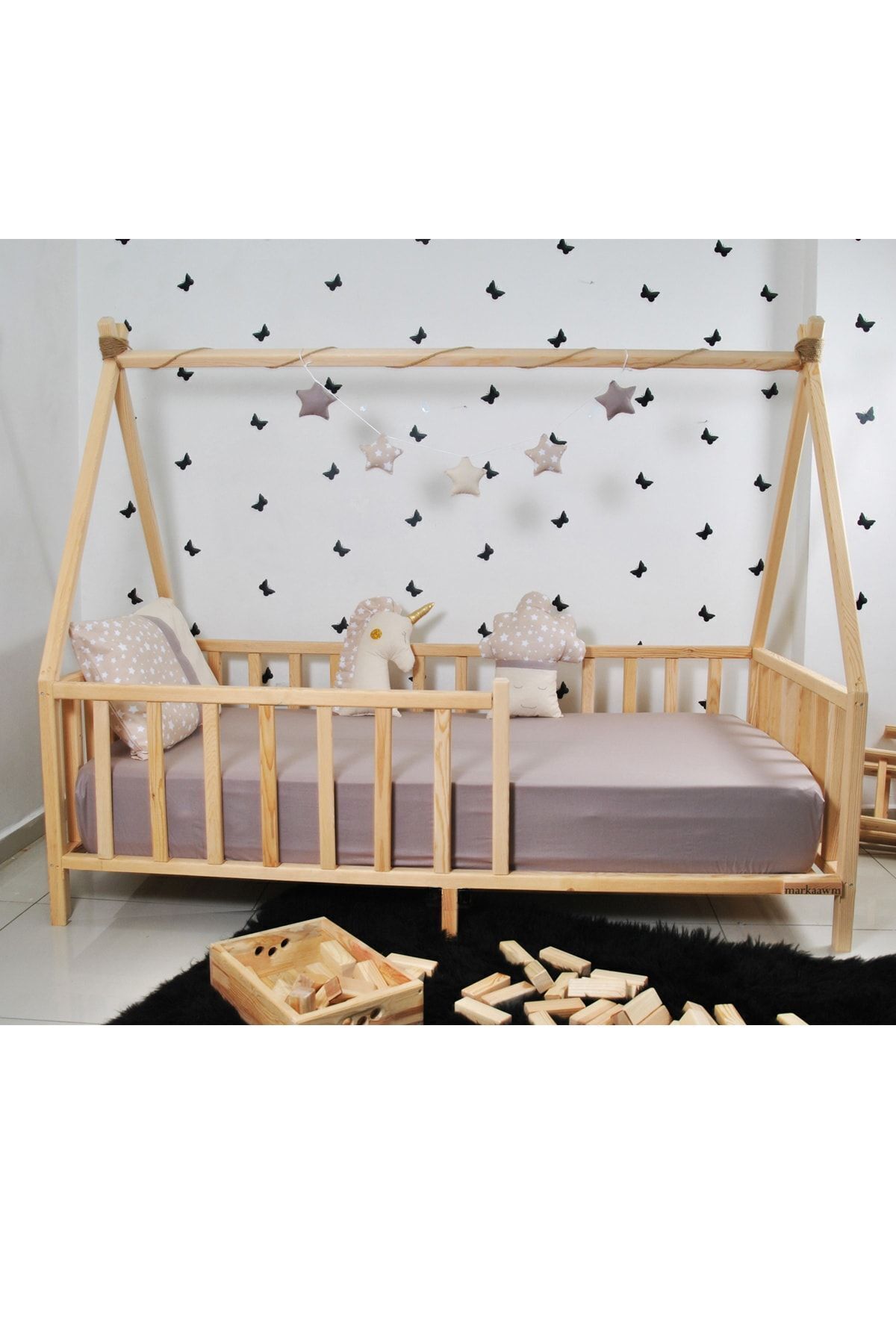 Markaawm Montessori Lit Naturel pour Bébés et Enfants en Bois
