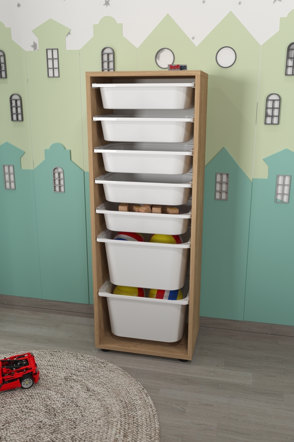 7-Basket Cabinet Multi-Purpose Cabinet Toy Cabinet Pera Sapphire Oak