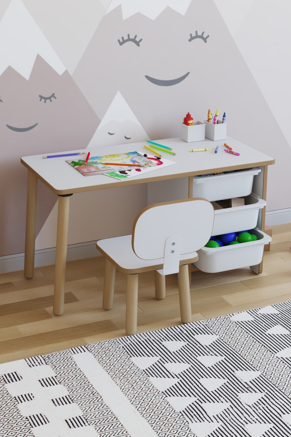 Ensemble Table et Chaises pour Enfant Cm 3 avec Panier Table de Travail pour Enfant Table d'Activités Effaçable