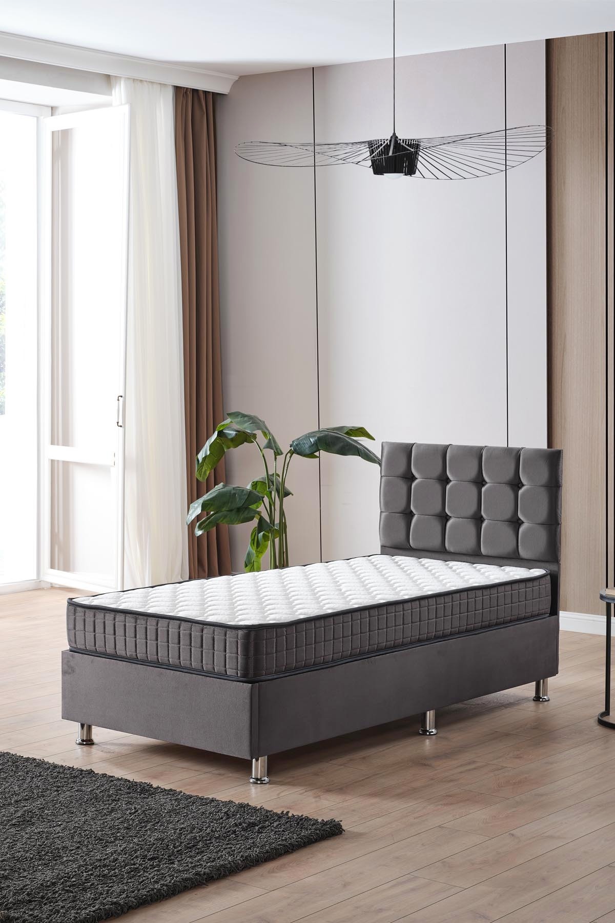 Ensemble de base et tête de lit Vienza pour une personne, anthracite, lot de 2