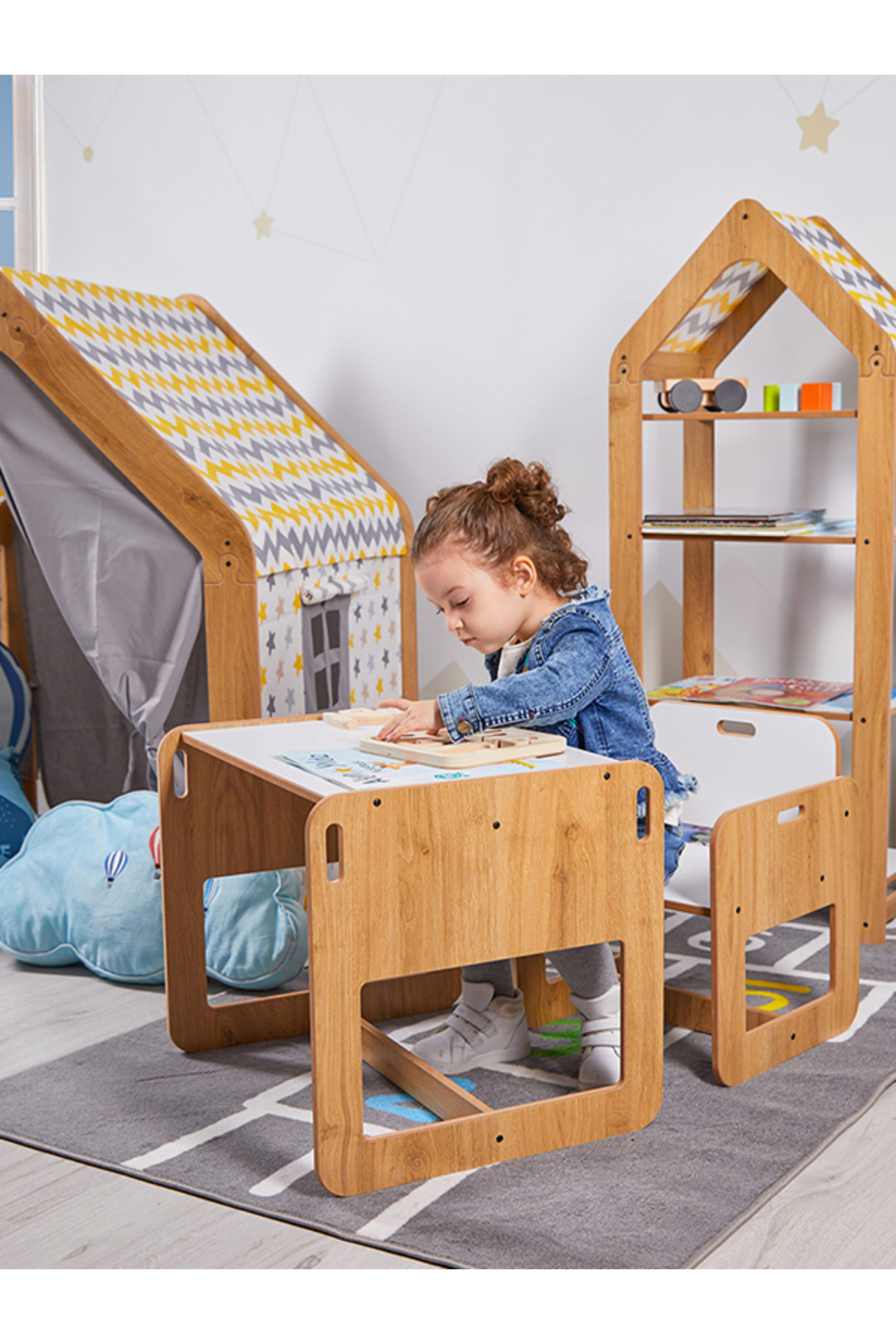 Table et chaise Montessori en bois pour activités et jeux pour enfants de 2 à 4 ans (1 table + 1 chaise)