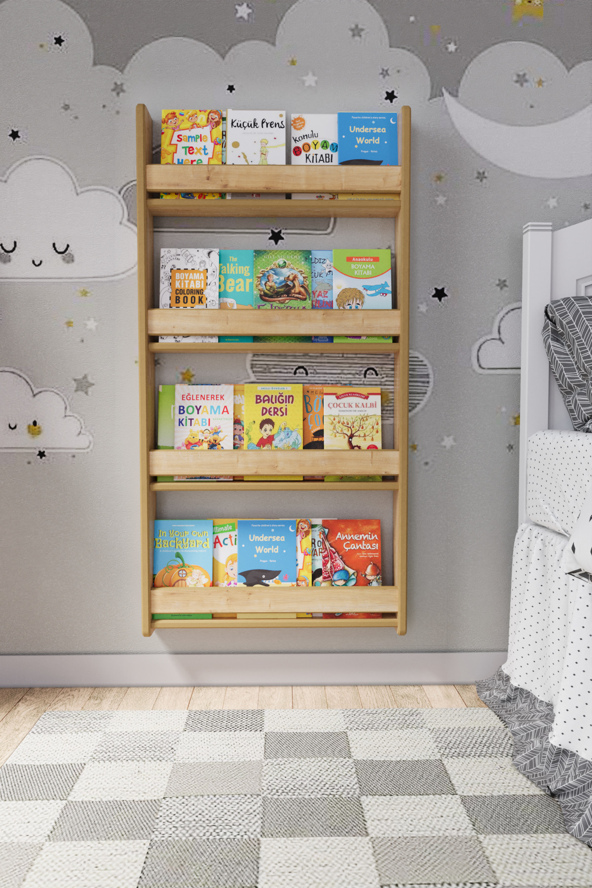 Montessori 4 Raflı Mdf Çocuk Kitaplığı * Cm - Safir Meşe