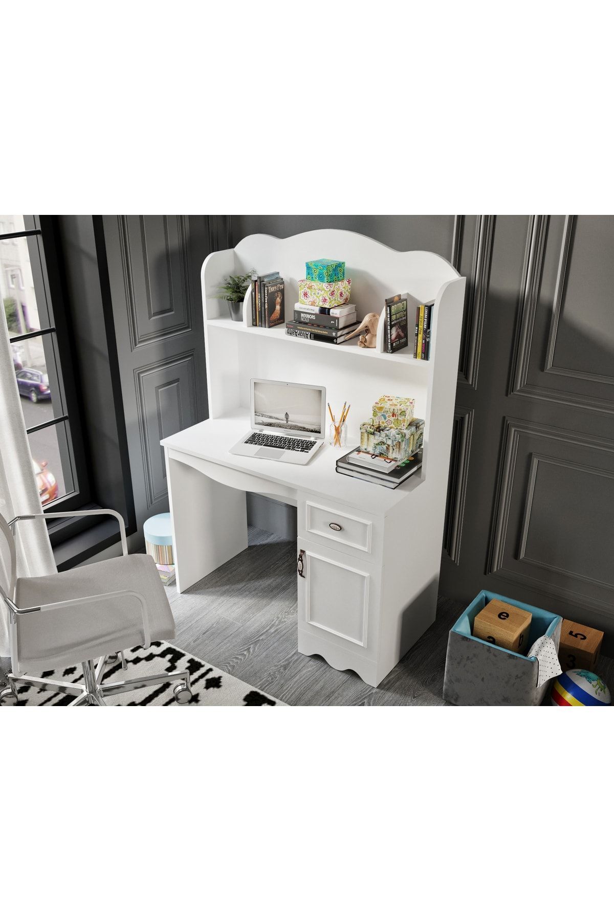 % Bureau de travail MDF Lisa Blanc (UNITÉ SUPÉRIEURE INCLUSE)