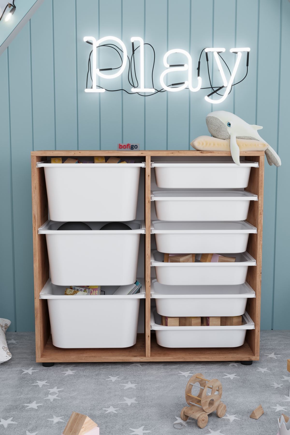 9-Basket Cabinet Multi-Purpose Cabinet Toy Cabinet Çağla Pine