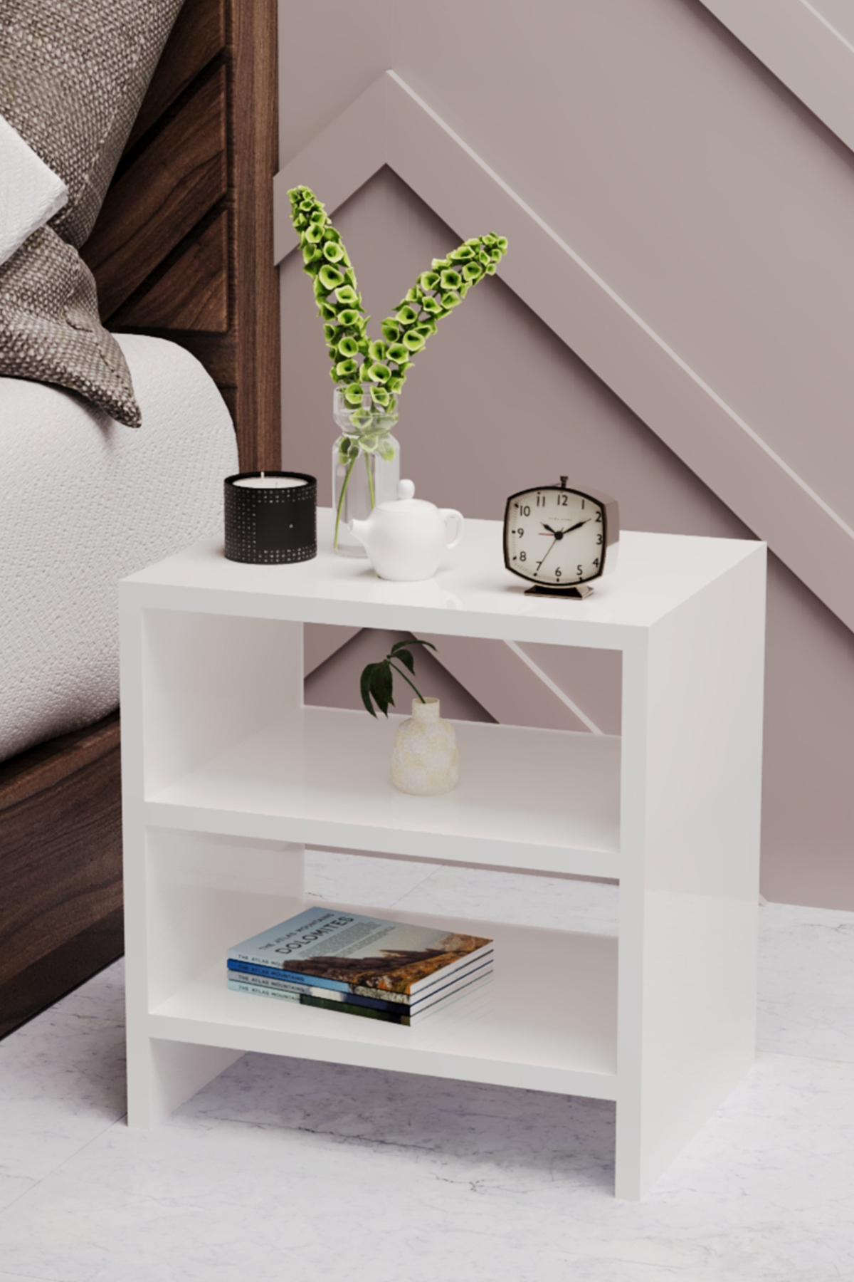 Table de chevet à 2 étagères, table de chevet pour chambre à coucher, table de chevet avec compartiments, table de chevet de chevet