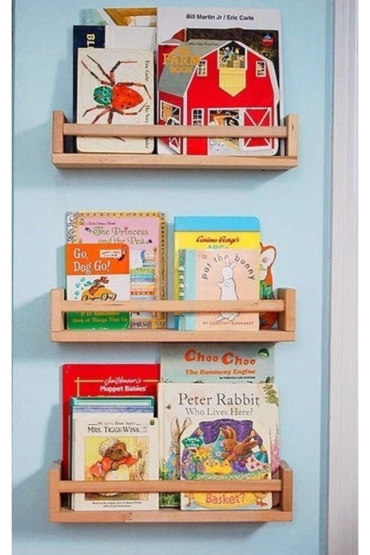 Bibliothèque Montessori Étagère Murale pour Chambre d'Enfant et Bébé Étagère en Bois 3 Pièces Cm