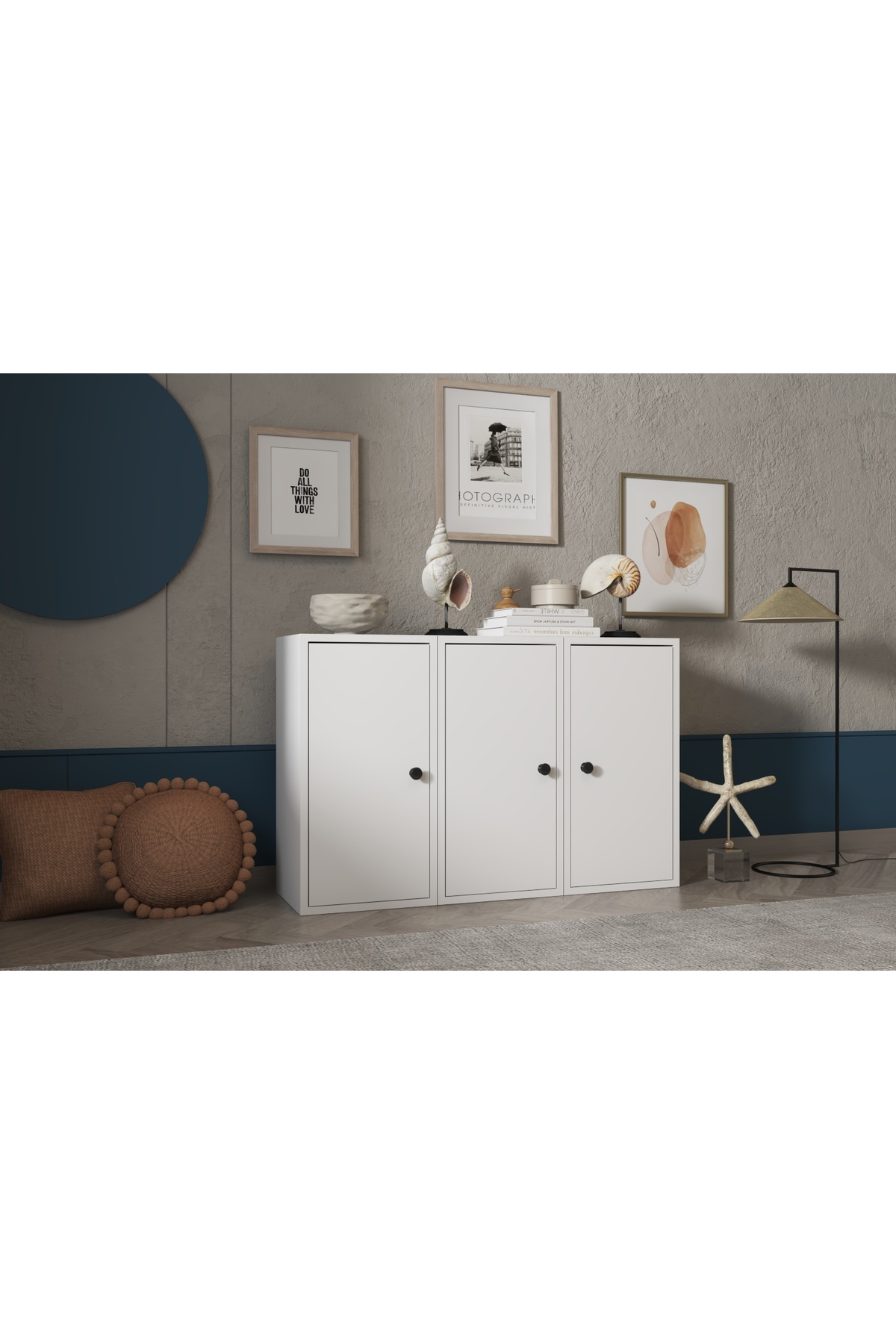 Commode blanche moderne Eva à 3 portes