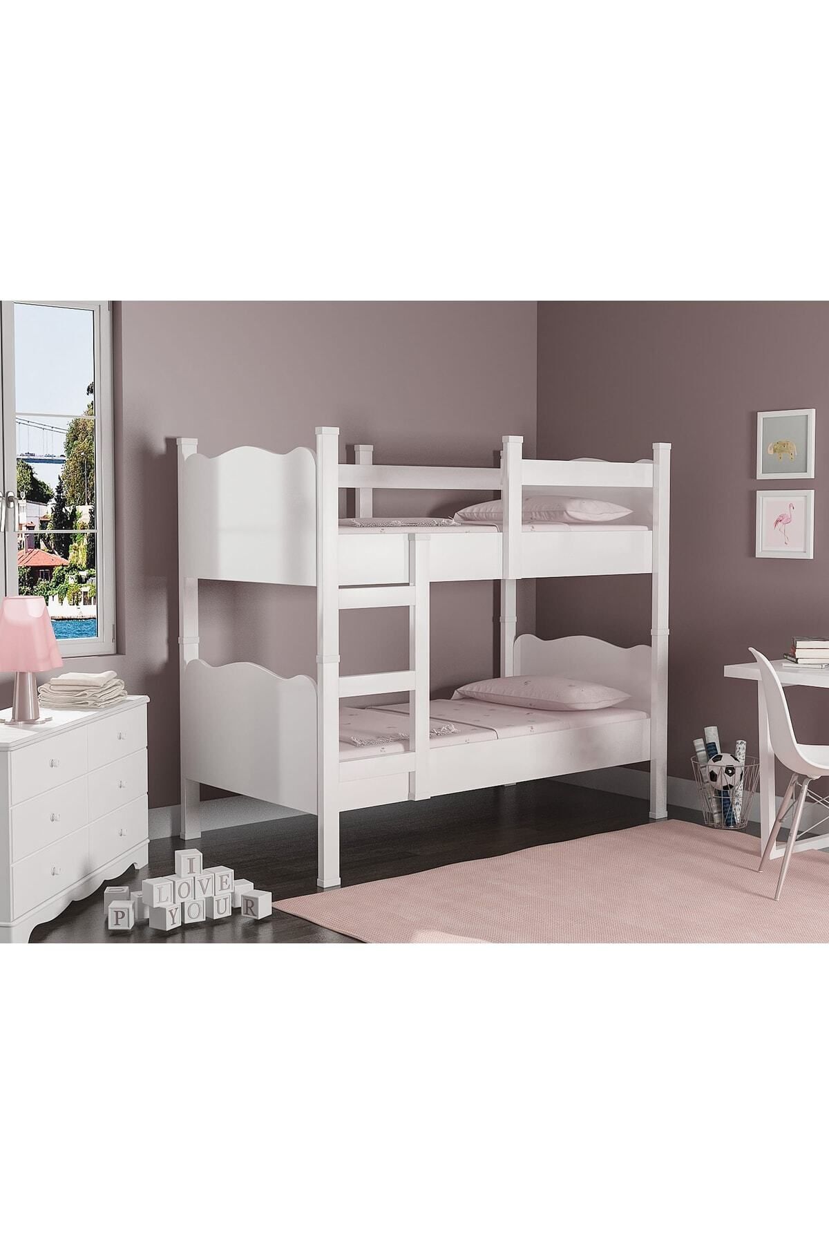 Lit superposé Cozy avec échelle amovible cm (panneau MDF porteur - 2 options de couleur)