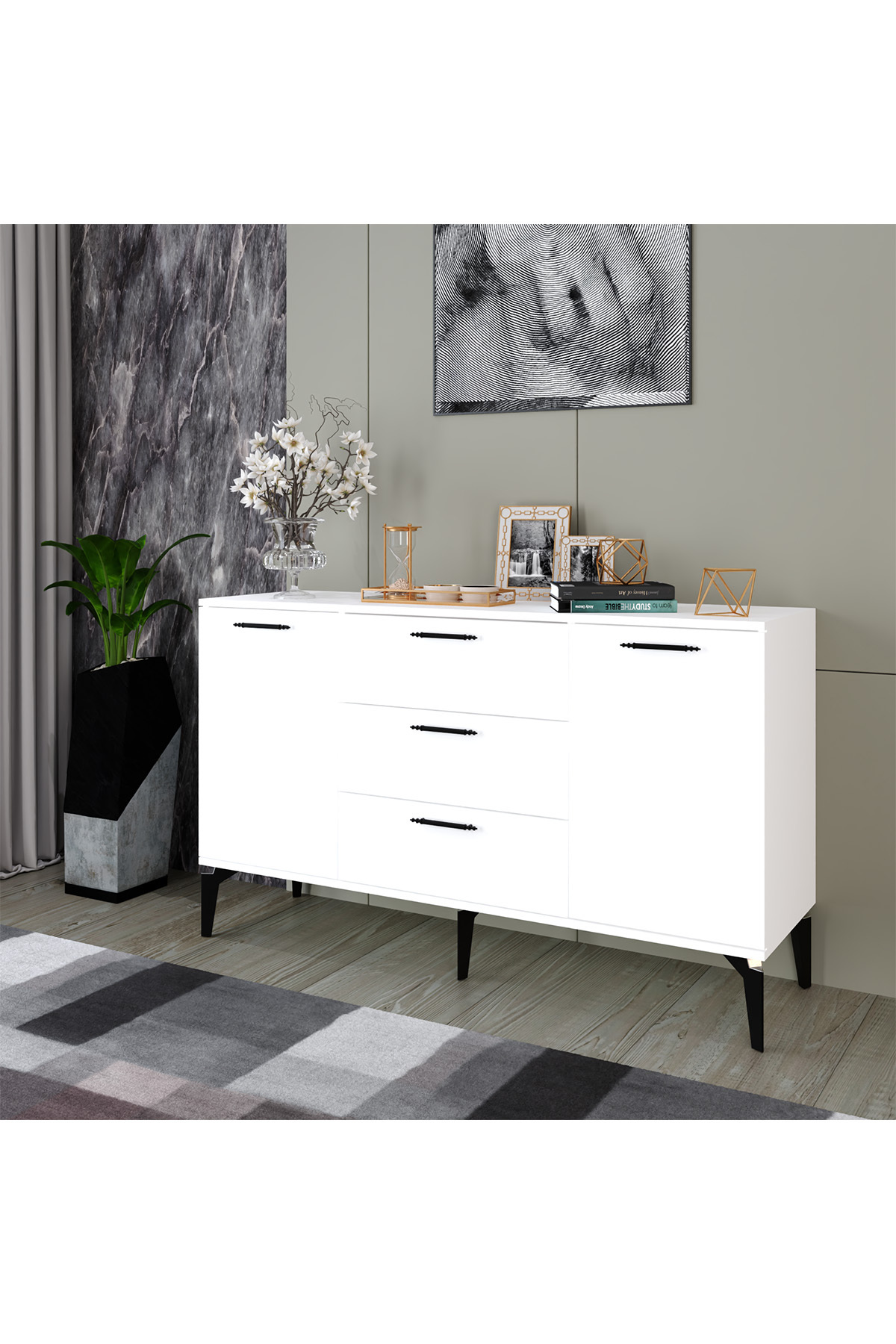 Armoire Polyvalente Almata, Console Moderne, Meuble de Cuisine, Commode