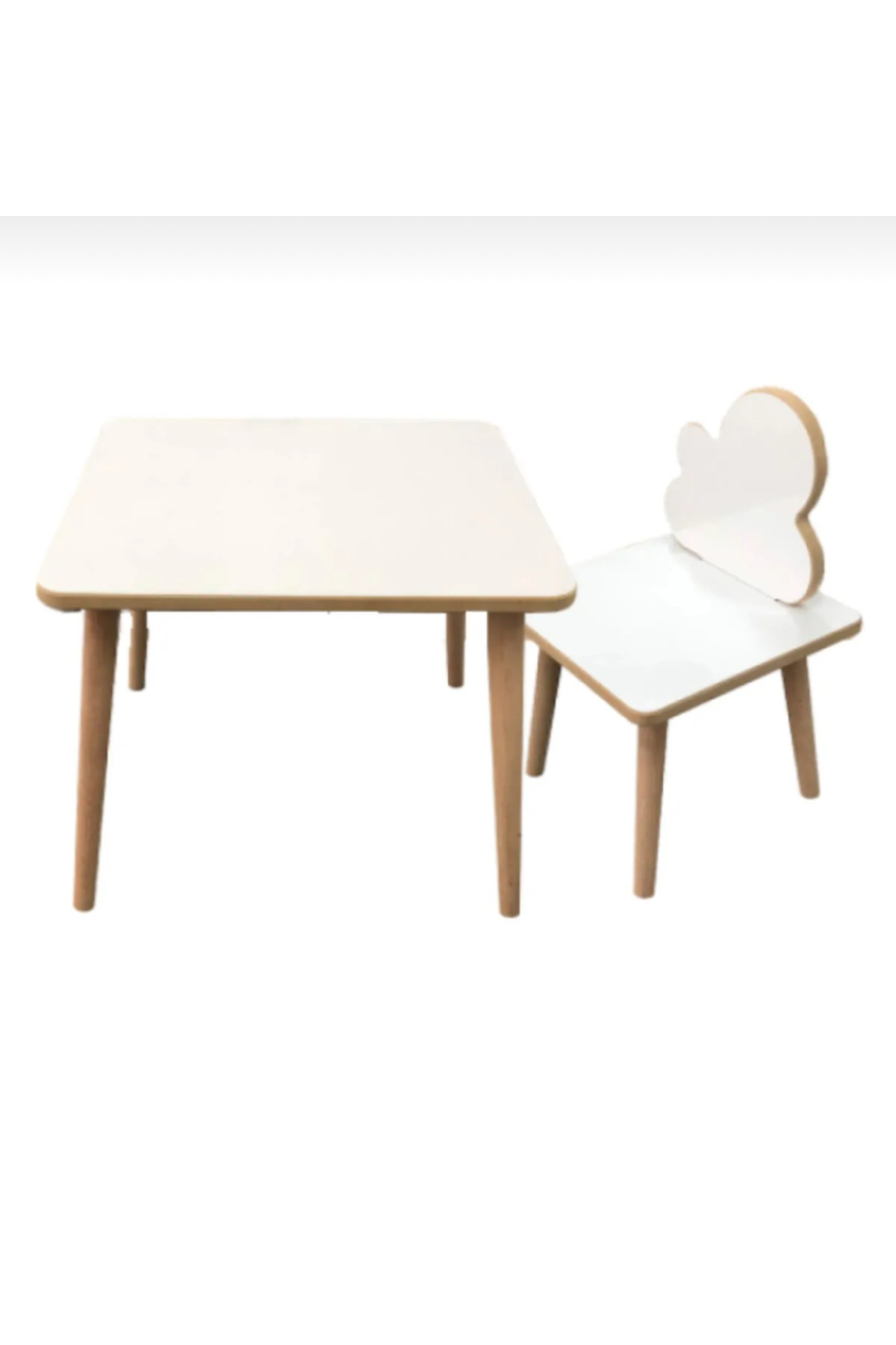 Ensemble de table et chaise pour enfants en bois Yaz Sil Yüzey, 1 chaise, 1 table avec pieds coniques en bois