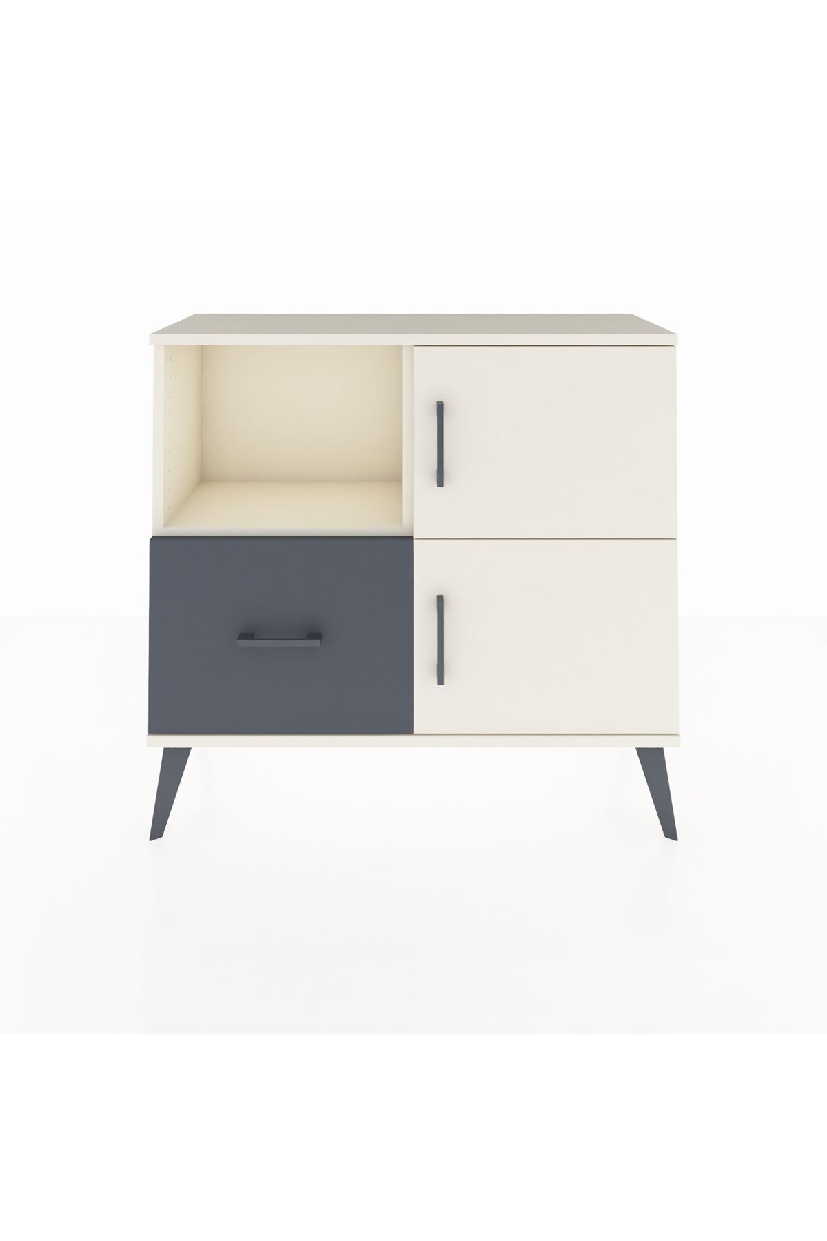 Commode Arges à 2 étagères, 1 tiroir, 2 portes, Pierre de lune/Anthracite